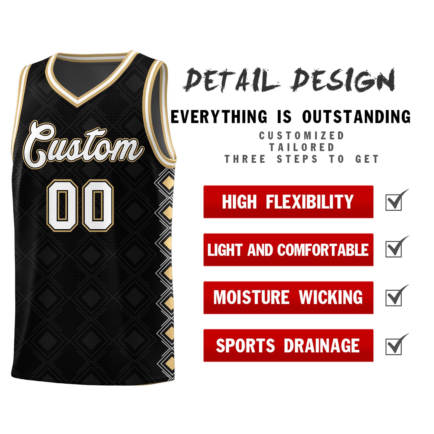Custom Black Side Blocks Sports Uniform Basketball Jersey