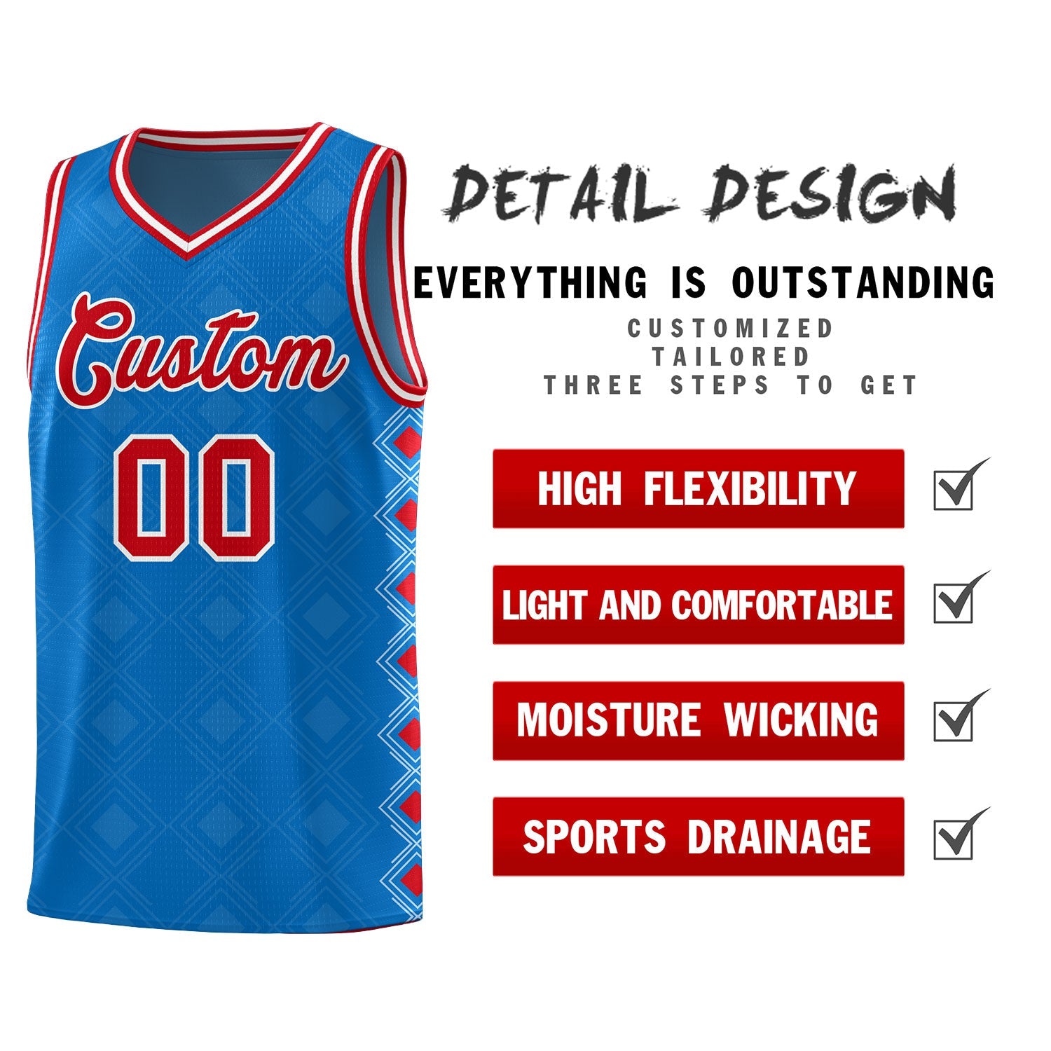 Custom Royal Side Blocks Sports Uniform Basketball Jersey