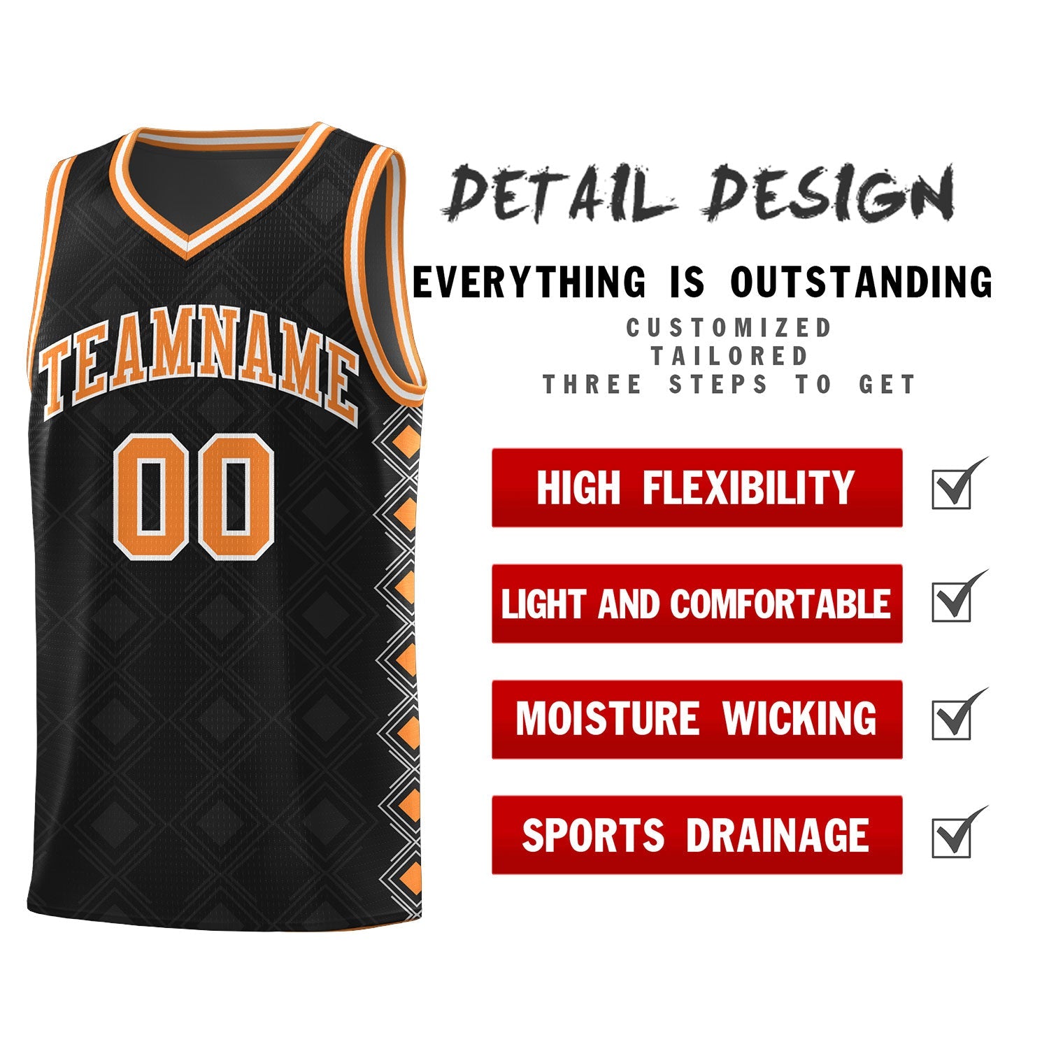 Custom Black Side Blocks Sports Uniform Basketball Jersey