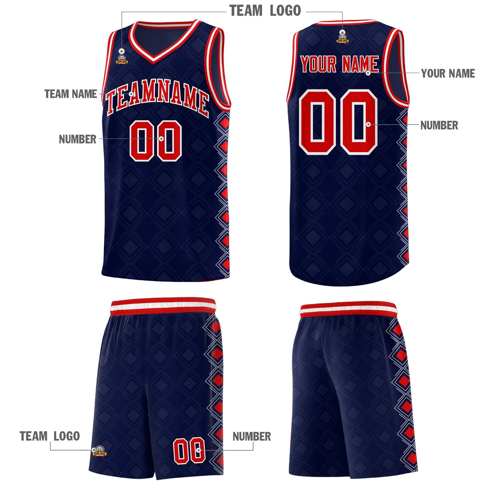 Custom Navy Side Blocks Sports Uniform Basketball Jersey