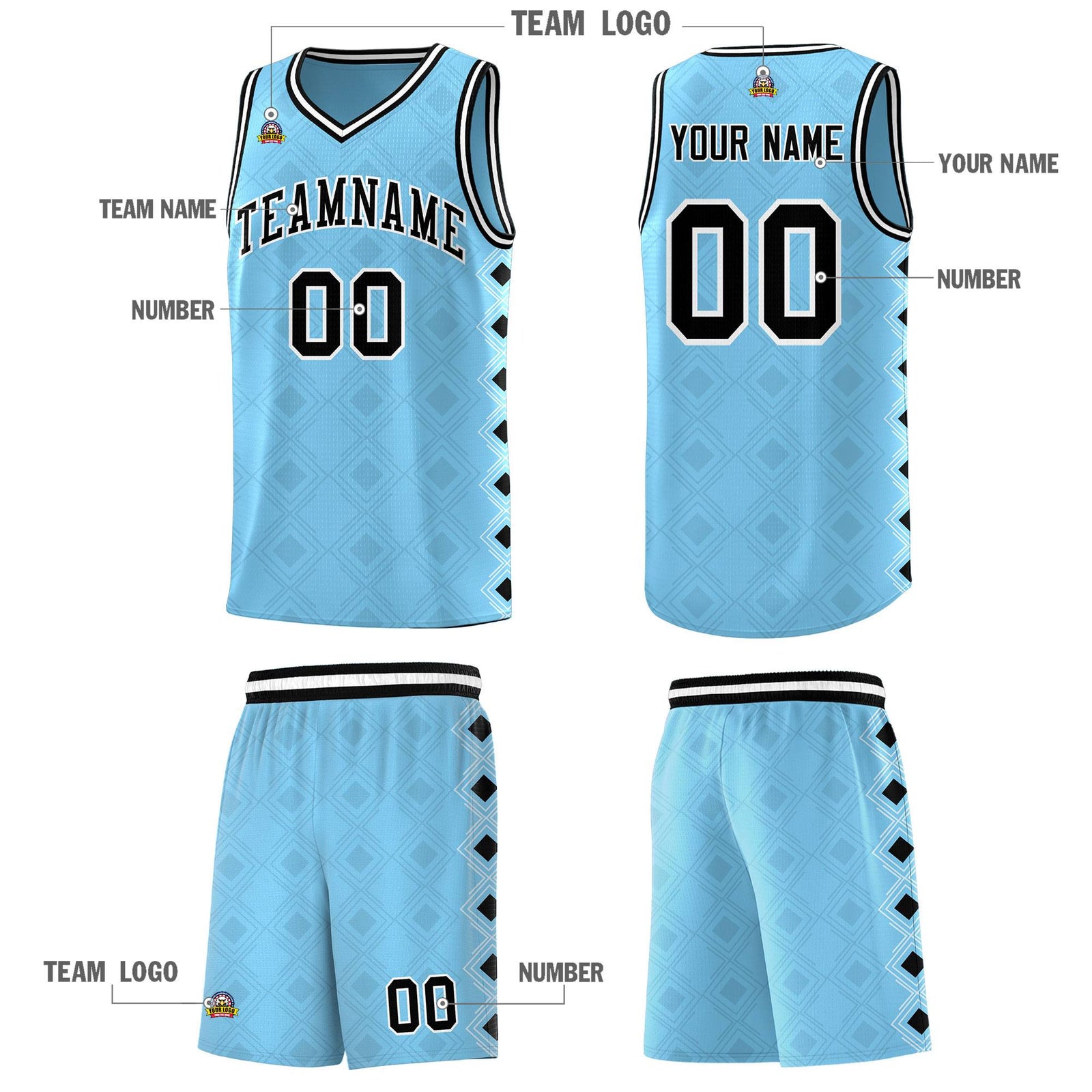 Custom Light Blue Side Blocks Sports Uniform Basketball Jersey