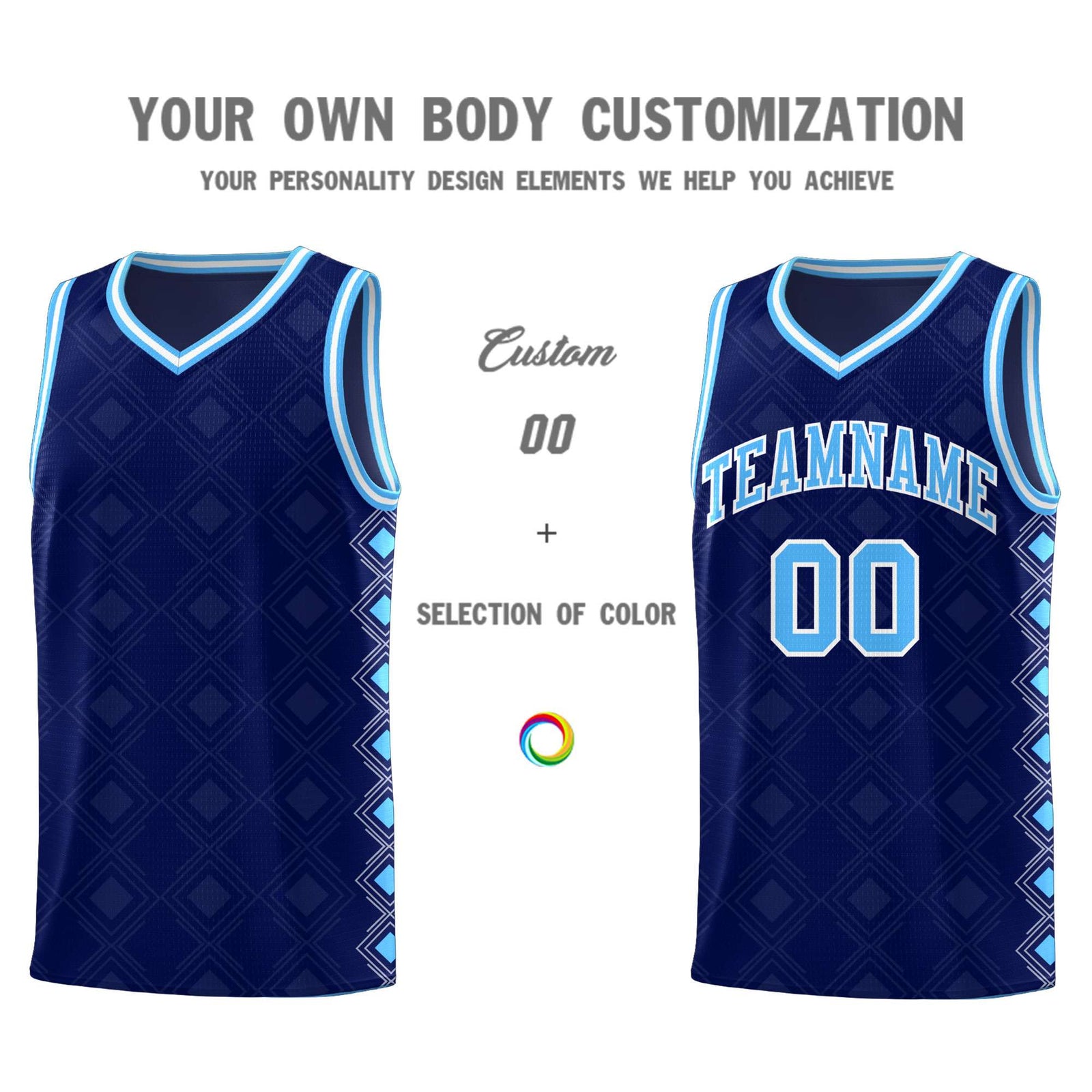 Custom Navy Side Blocks Sports Uniform Basketball Jersey