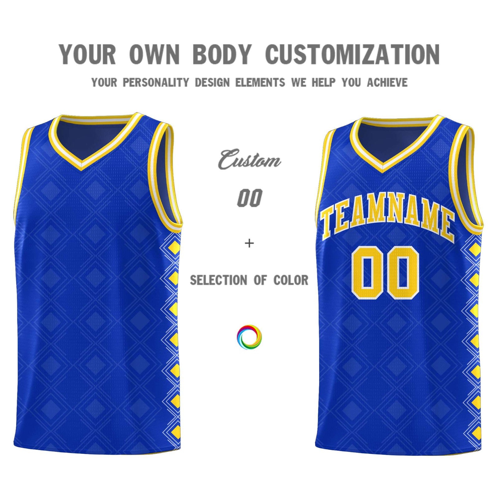 Custom Royal Side Blocks Sports Uniform Basketball Jersey