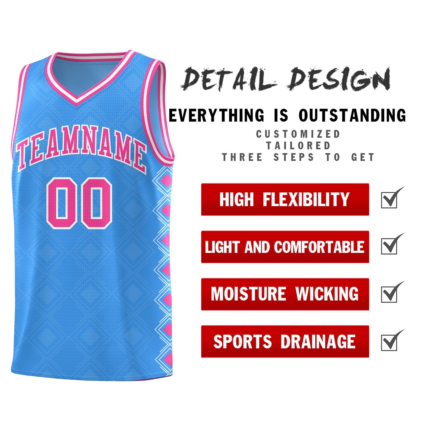 Custom Light Blue Side Blocks Sports Uniform Basketball Jersey