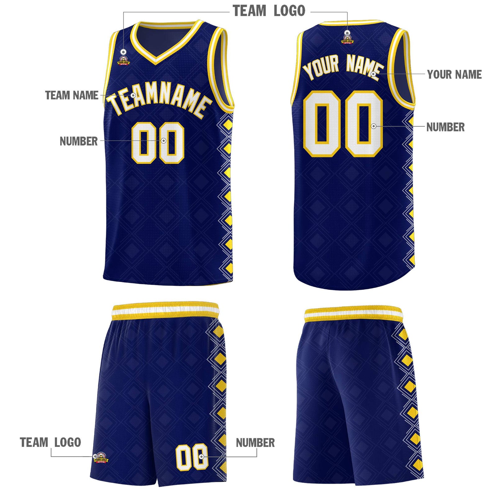 Custom Navy Side Blocks Sports Uniform Basketball Jersey