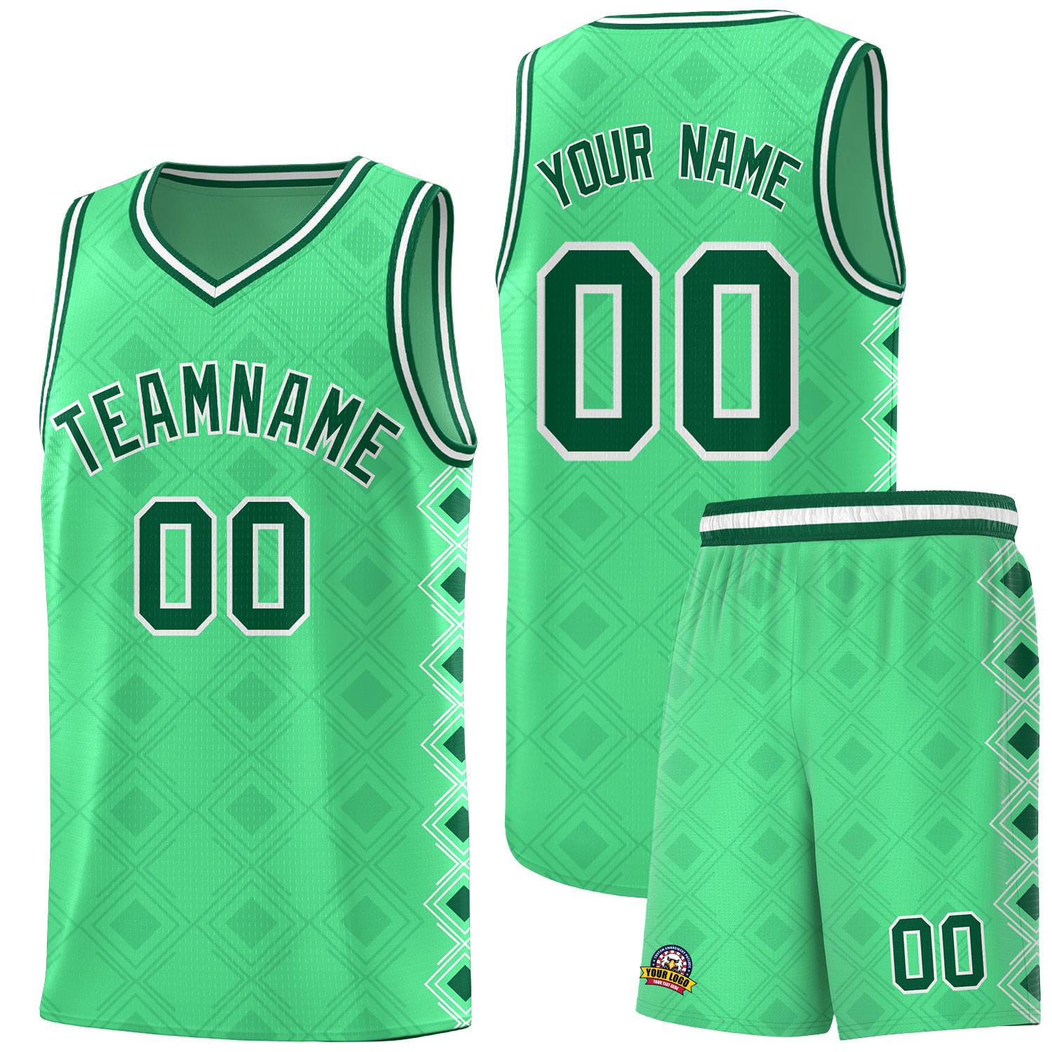 Custom Bright Green Side Blocks Sports Uniform Basketball Jersey