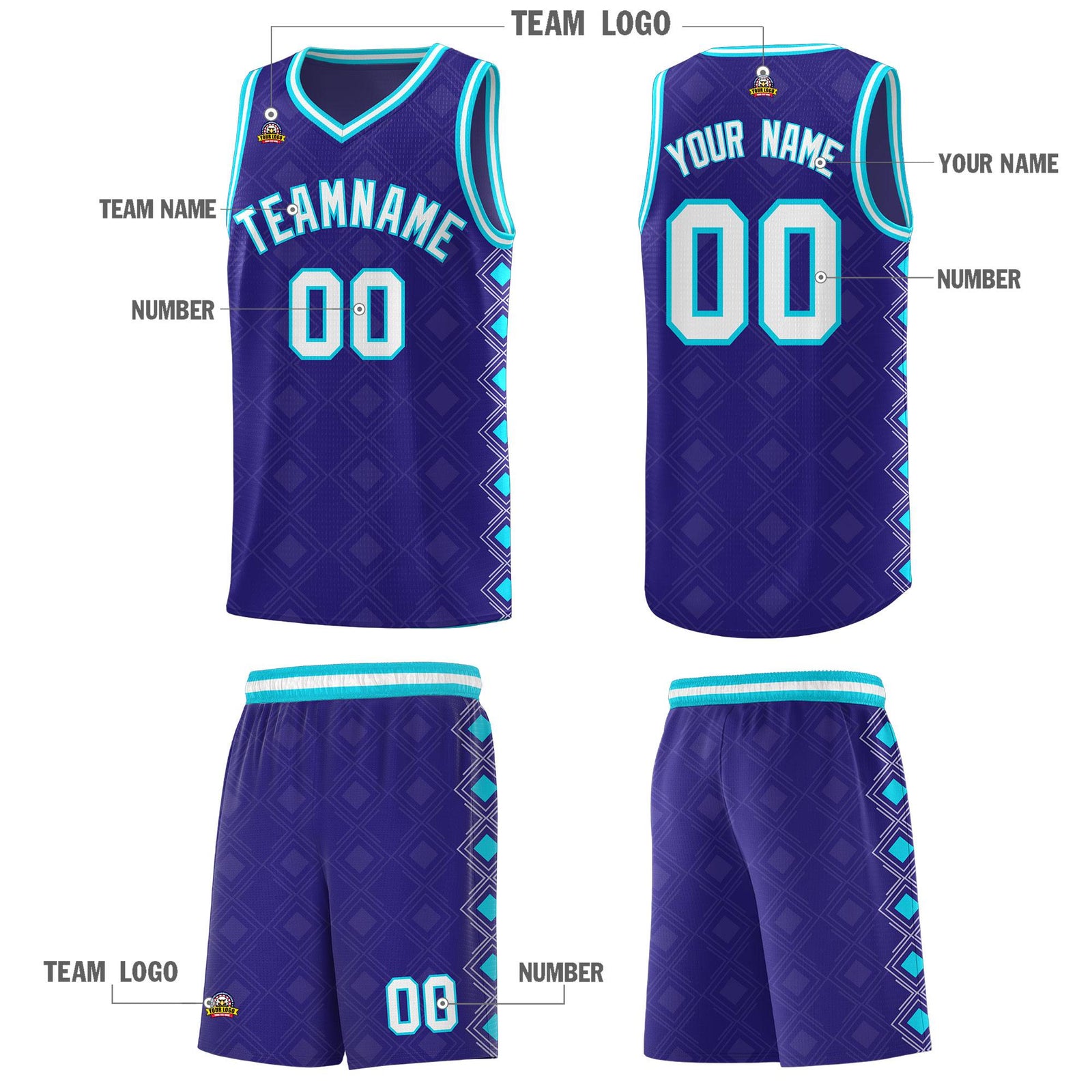 Custom Royal Side Blocks Sports Uniform Basketball Jersey