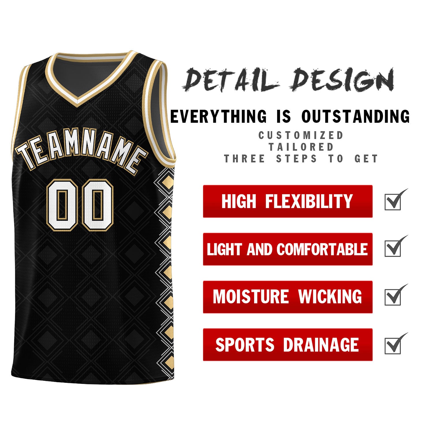 Custom Black Side Blocks Sports Uniform Basketball Jersey