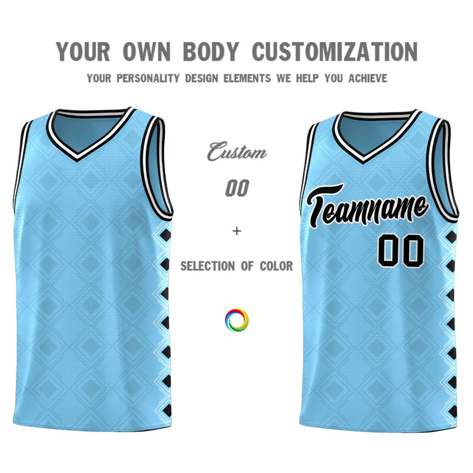 Custom Light Blue Side Blocks Sports Uniform Basketball Jersey