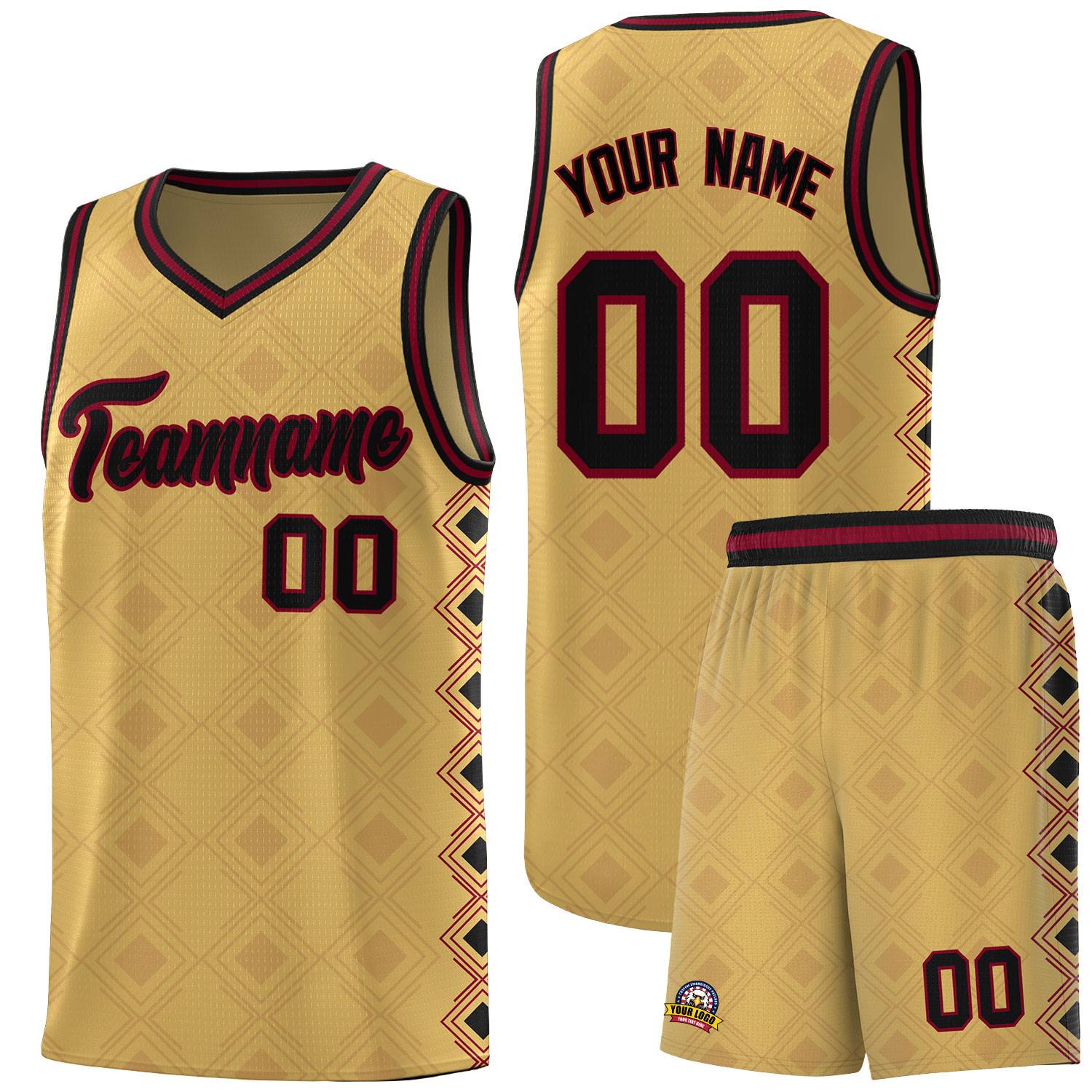 Custom Old Gold Side Blocks Sports Uniform Basketball Jersey