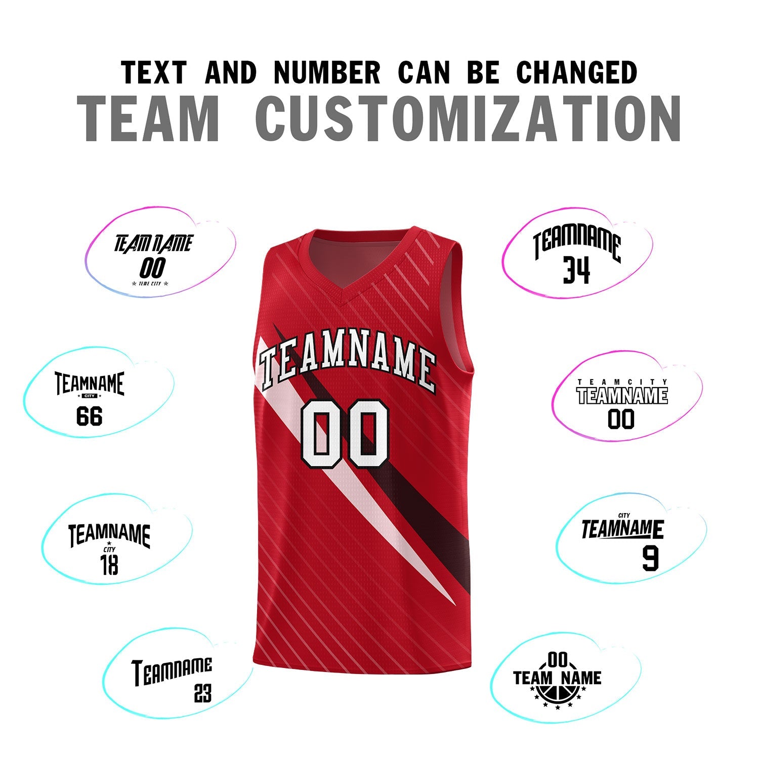Custom Red Diagonal Pinstripe Pattern Color Block Sports Uniform Basketball Jersey