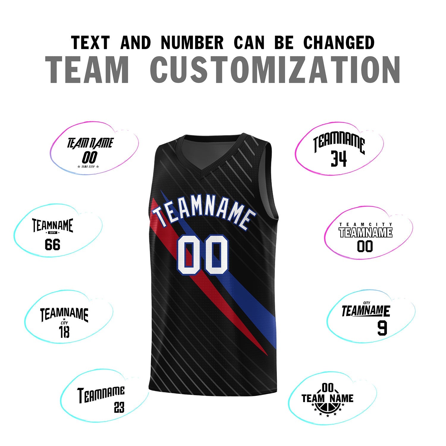 Custom Black Diagonal Pinstripe Pattern Color Block Sports Uniform Basketball Jersey