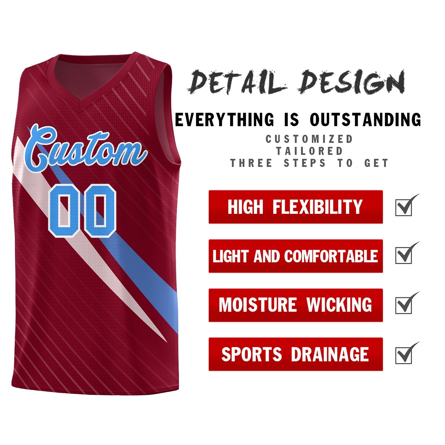 Custom Crimson Diagonal Pinstripe Pattern Color Block Sports Uniform Basketball Jersey