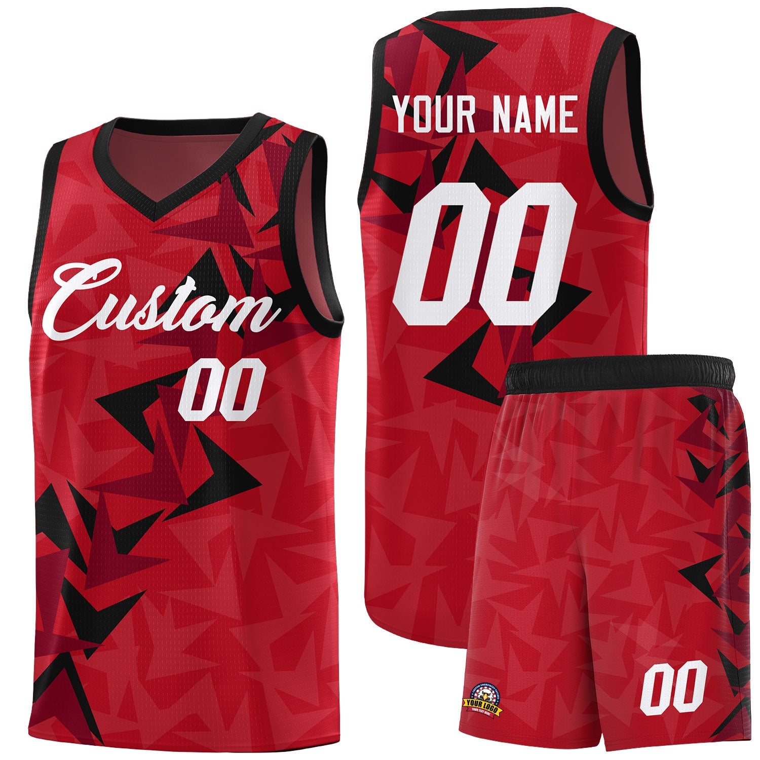 Custom Red Boomerang Pattern Sets Basketball Jersey