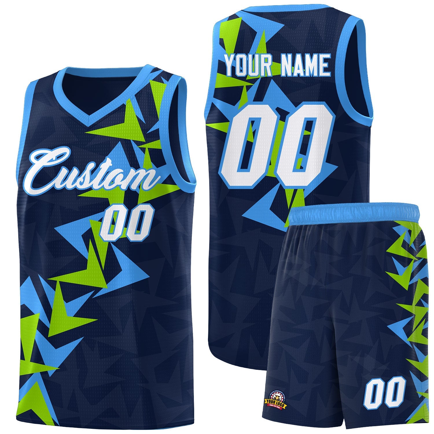 Custom Navy Boomerang Pattern Sets Basketball Jersey