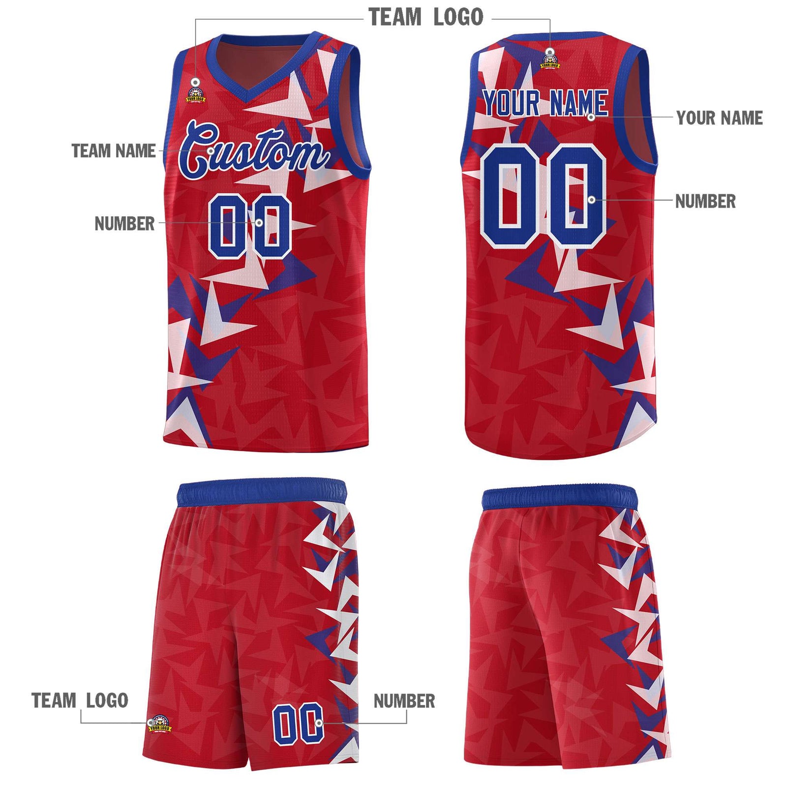 Custom Red Boomerang Pattern Sets Basketball Jersey