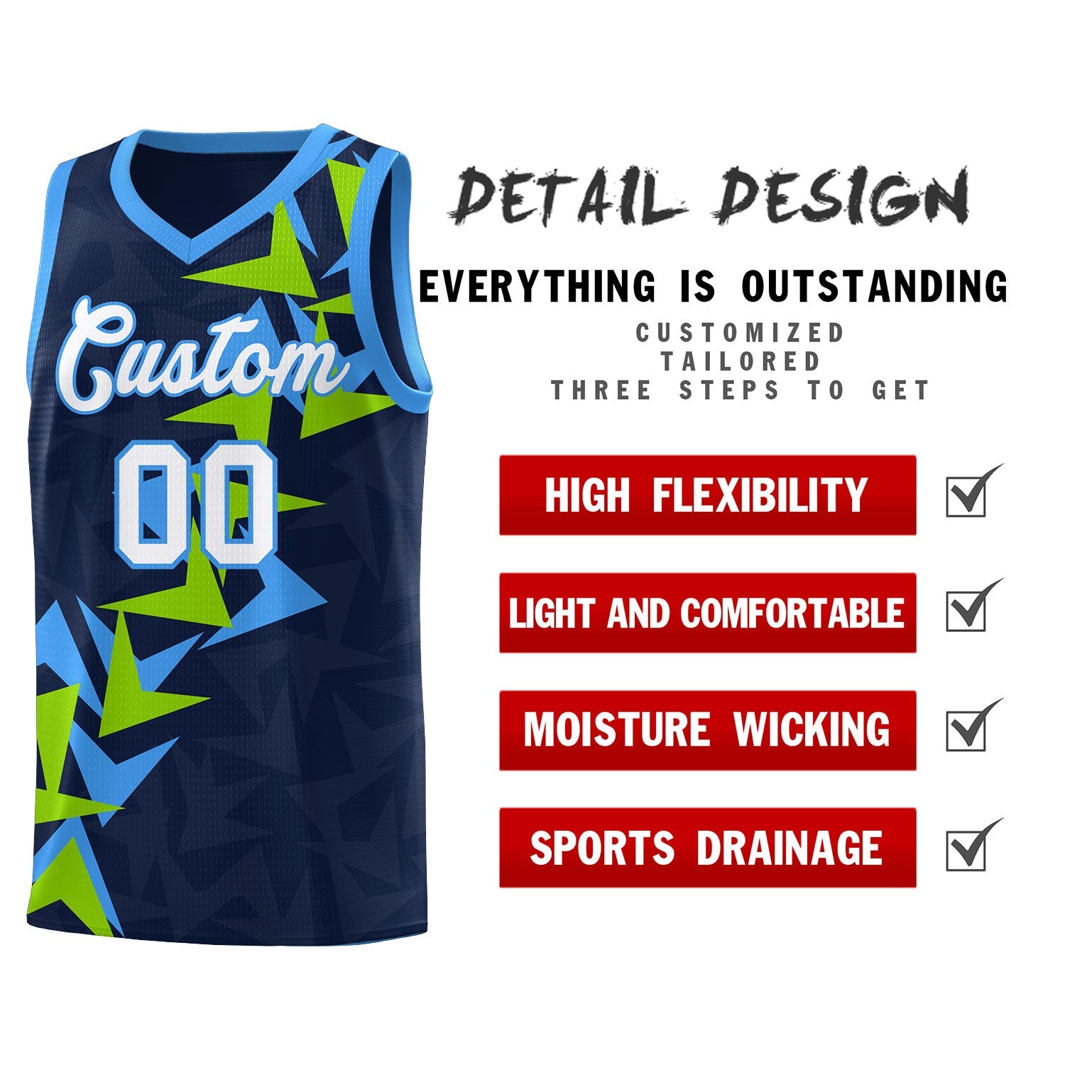 Custom Navy Boomerang Pattern Sets Basketball Jersey