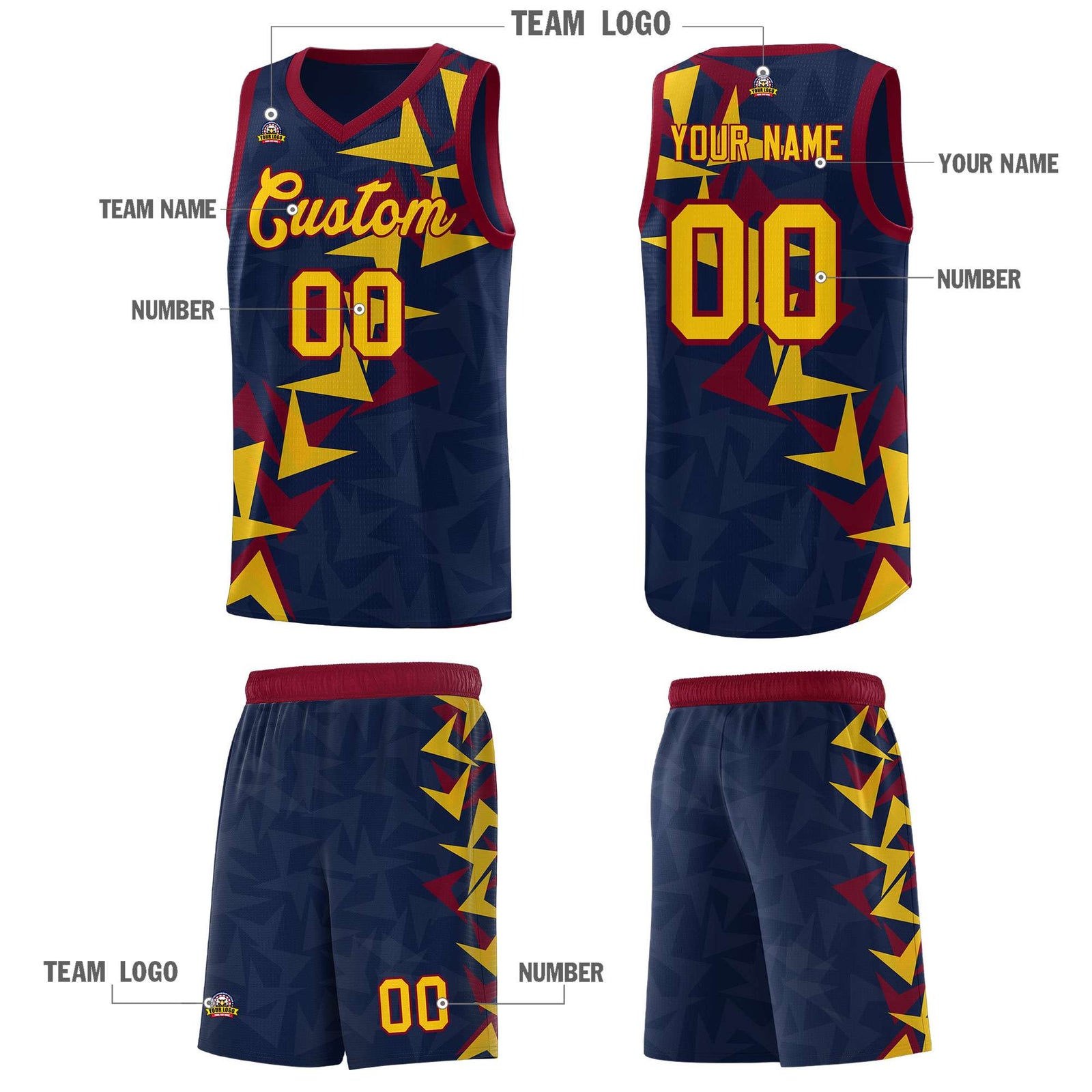 Custom Navy Boomerang Pattern Sets Basketball Jersey