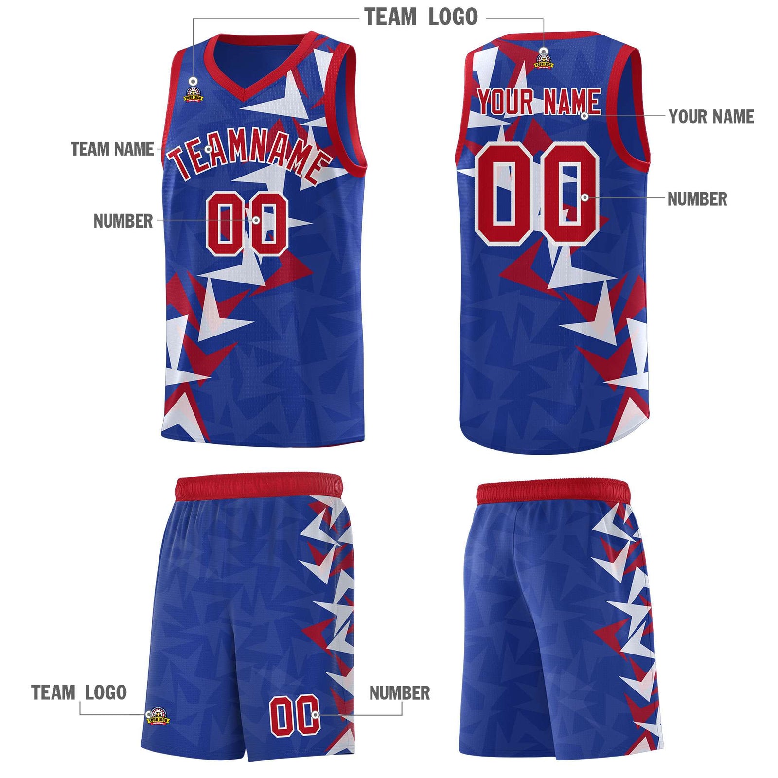 Custom Royal Boomerang Pattern Sets Basketball Jersey