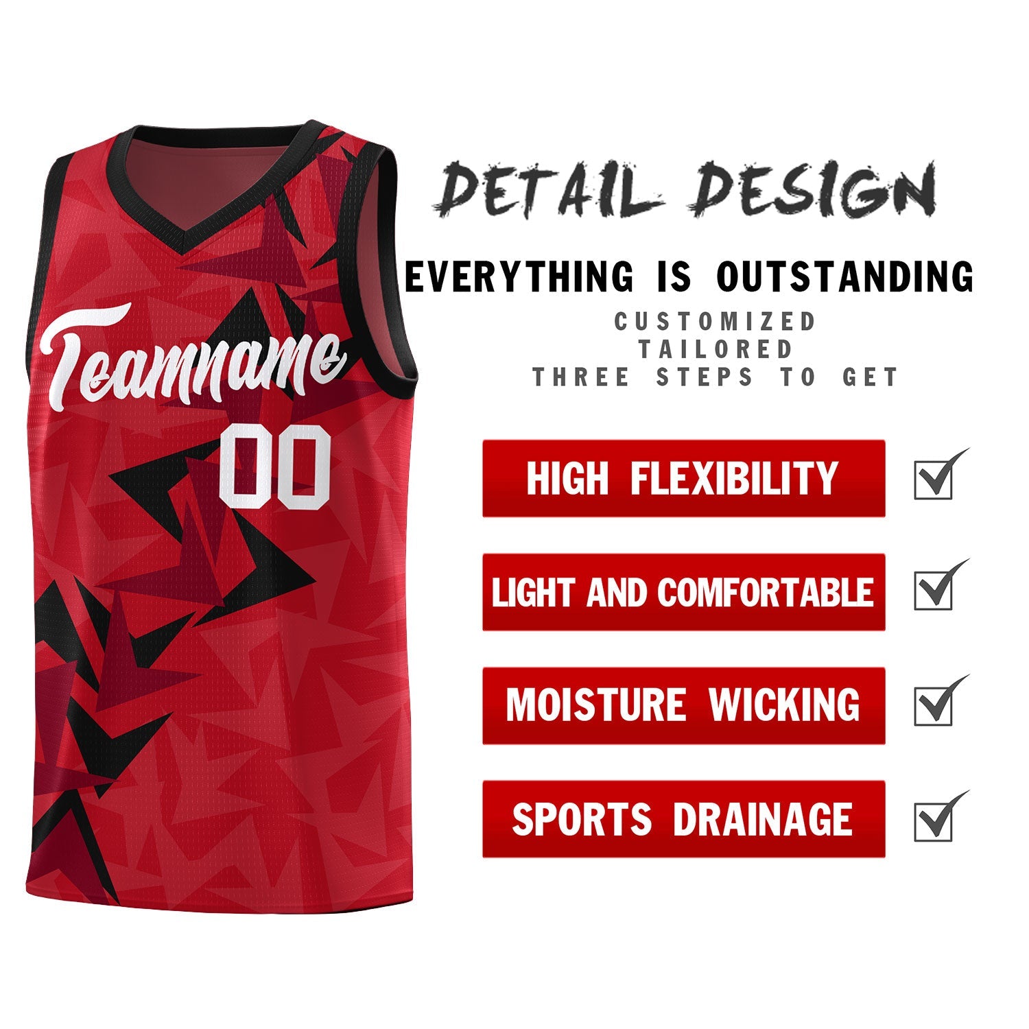 Custom Red Boomerang Pattern Sets Basketball Jersey