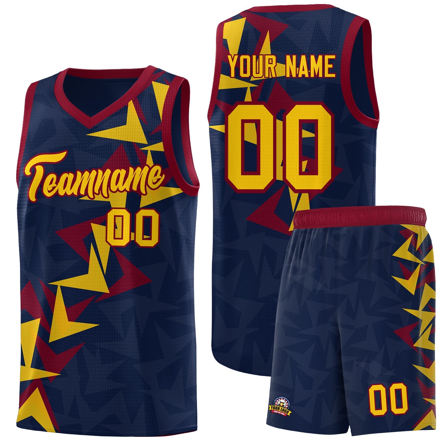 Custom Navy Boomerang Pattern Sets Basketball Jersey