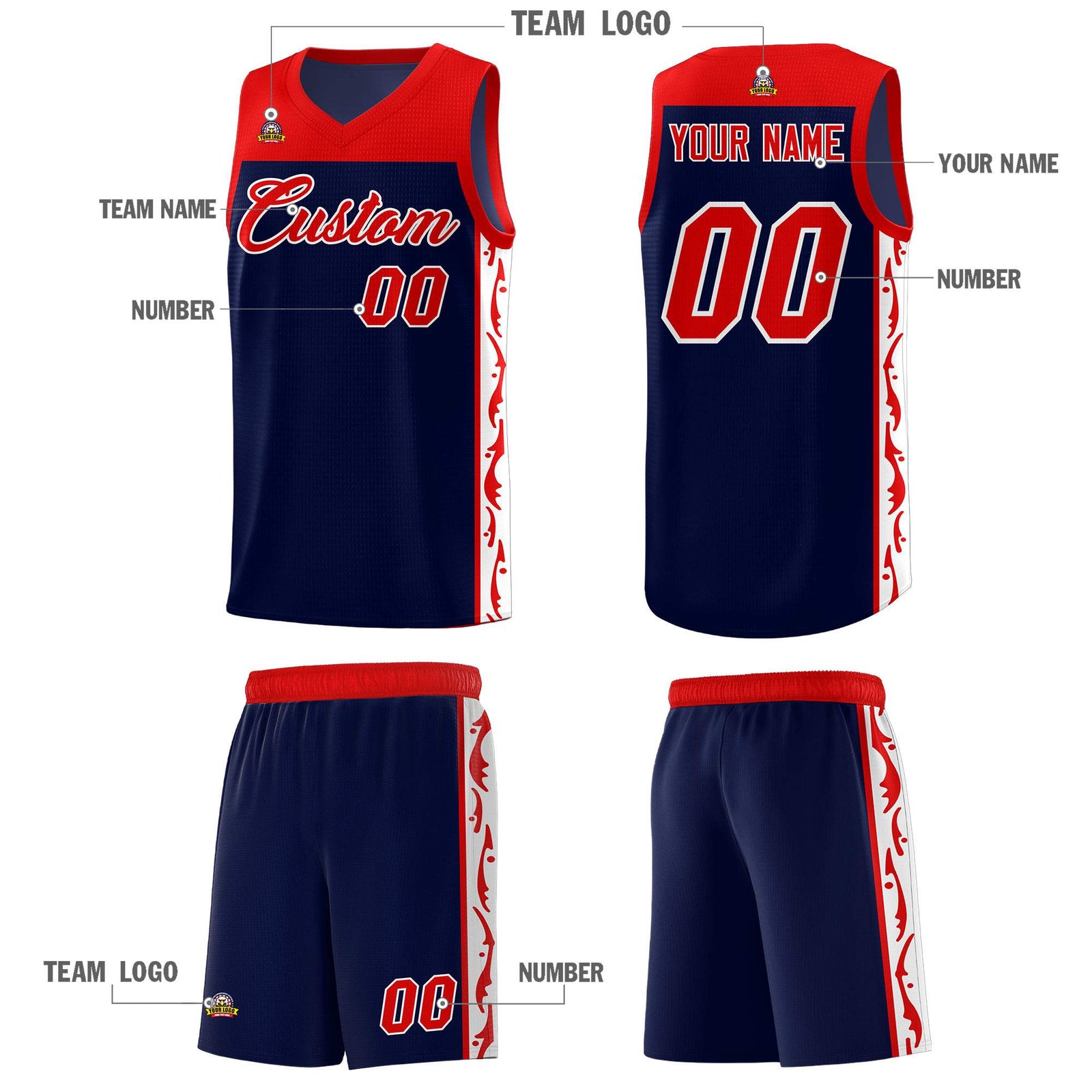 Custom Navy Side Pattern Sports Uniform Basketball Jersey