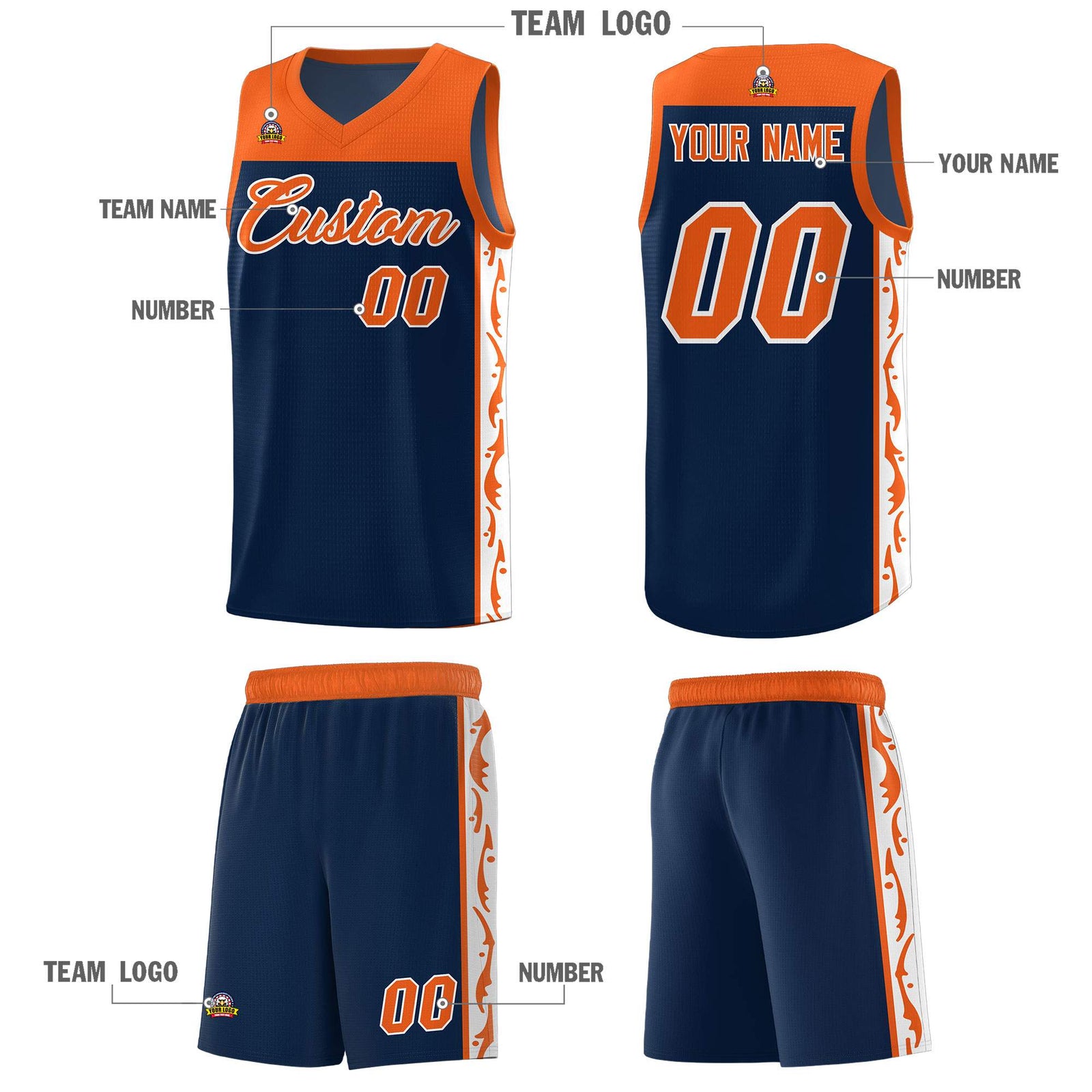 Custom Navy Side Pattern Sports Uniform Basketball Jersey
