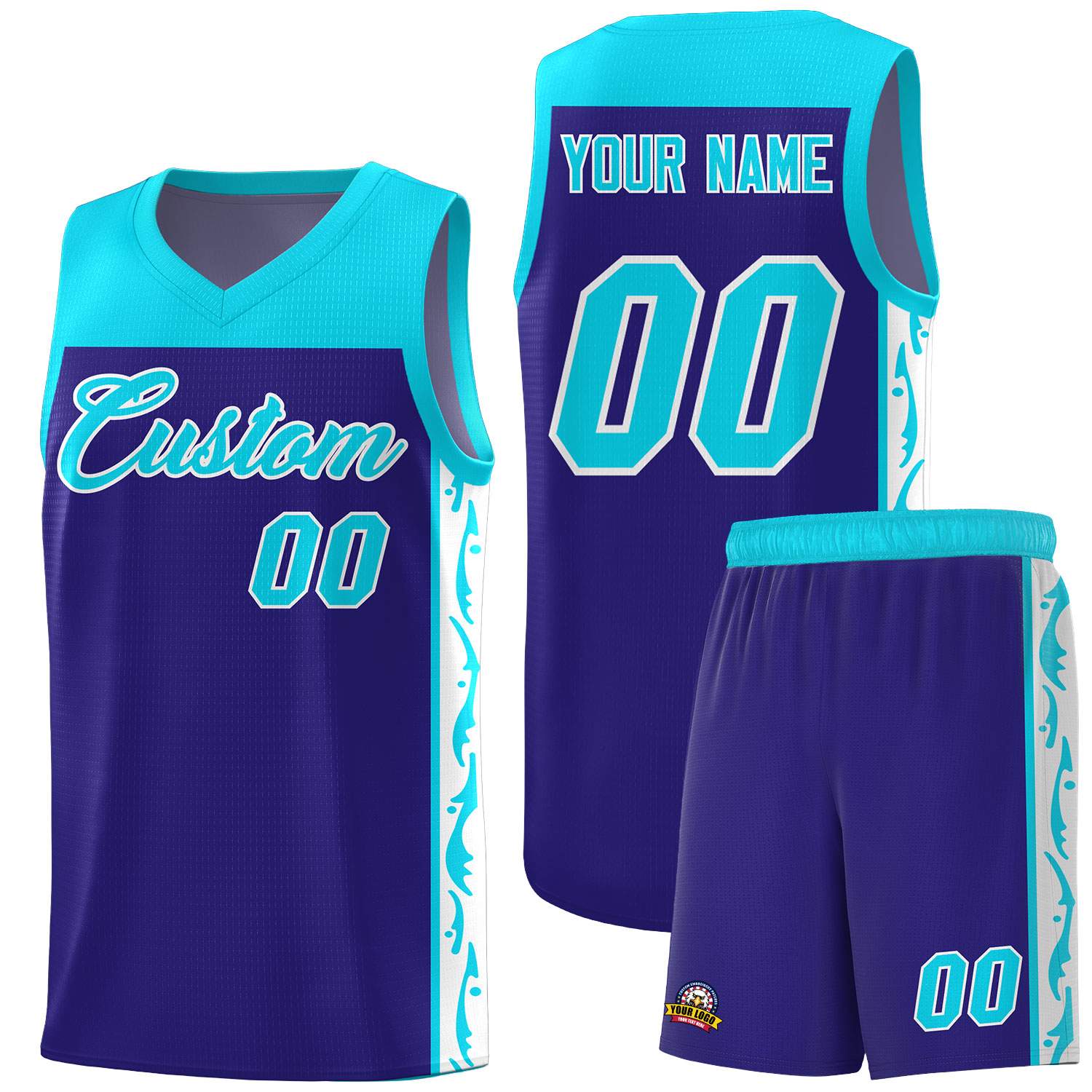 Custom Royal Side Pattern Sports Uniform Basketball Jersey