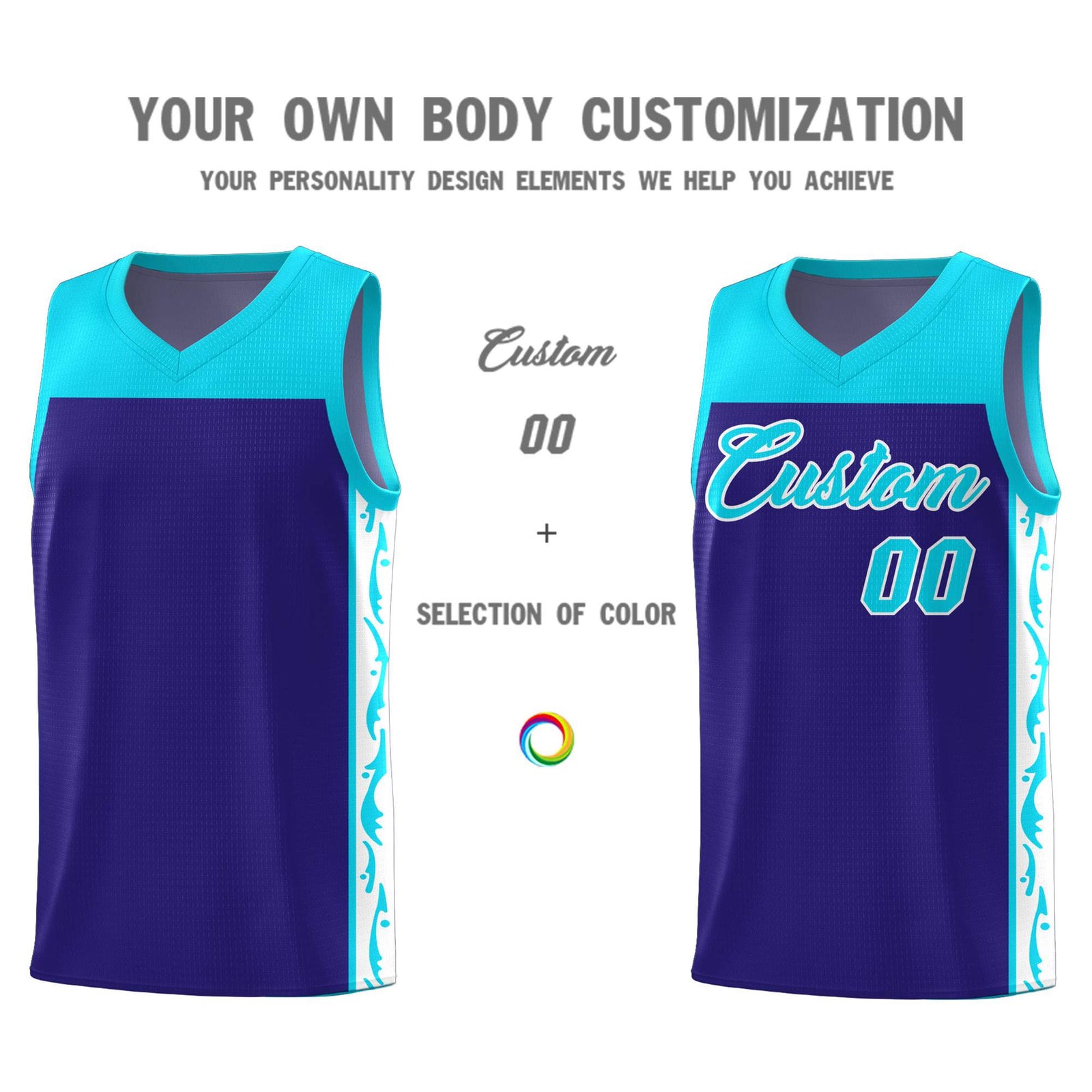 Custom Royal Side Pattern Sports Uniform Basketball Jersey