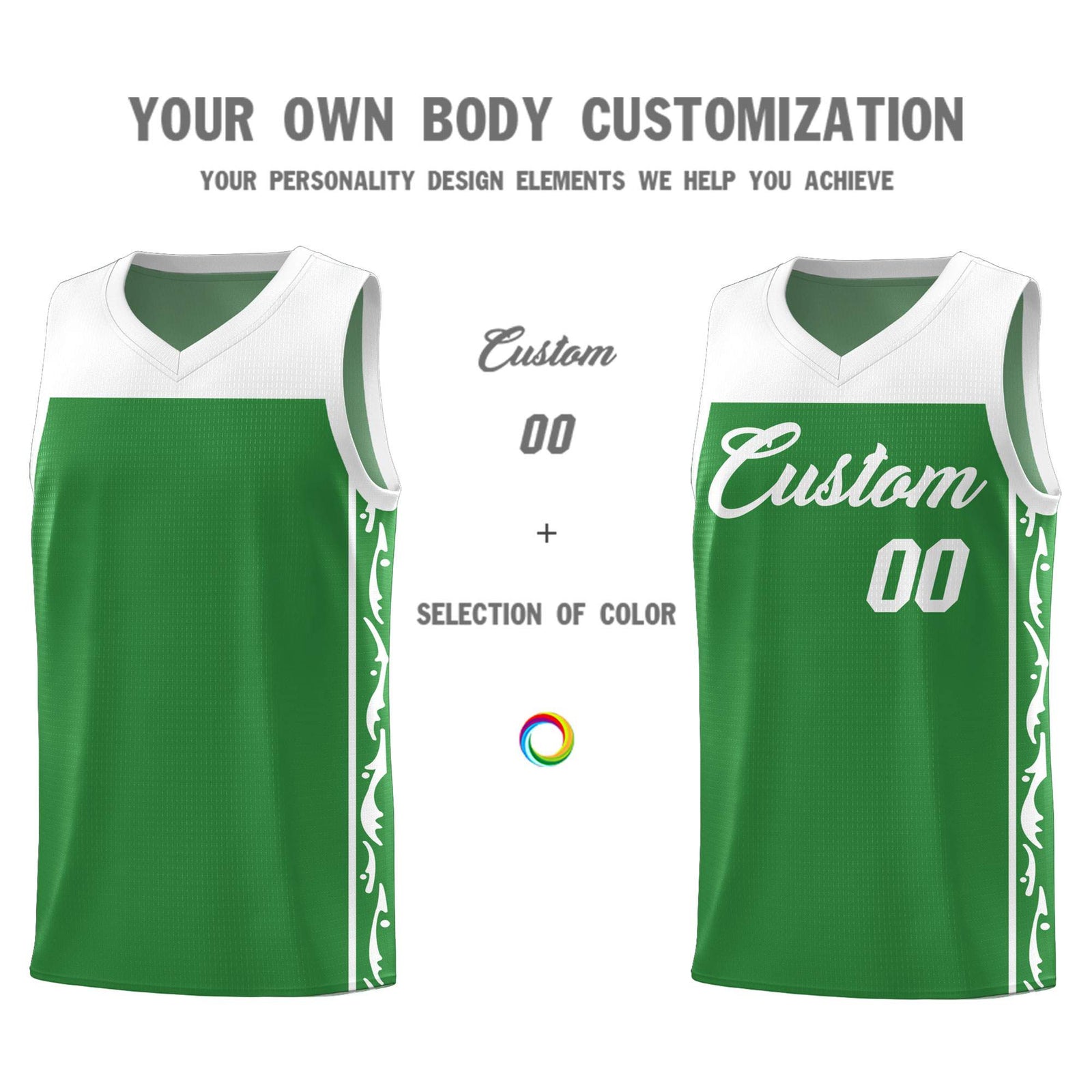Custom Kelly Green Side Pattern Sports Uniform Basketball Jersey