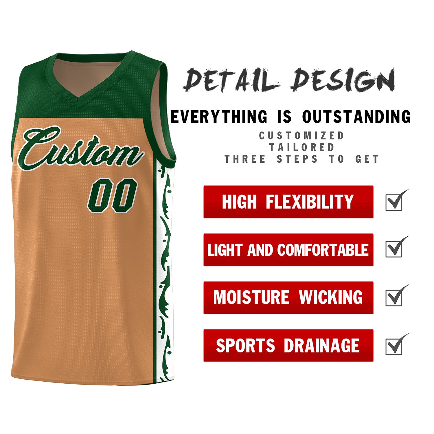 Custom Light Brown Side Pattern Sports Uniform Basketball Jersey