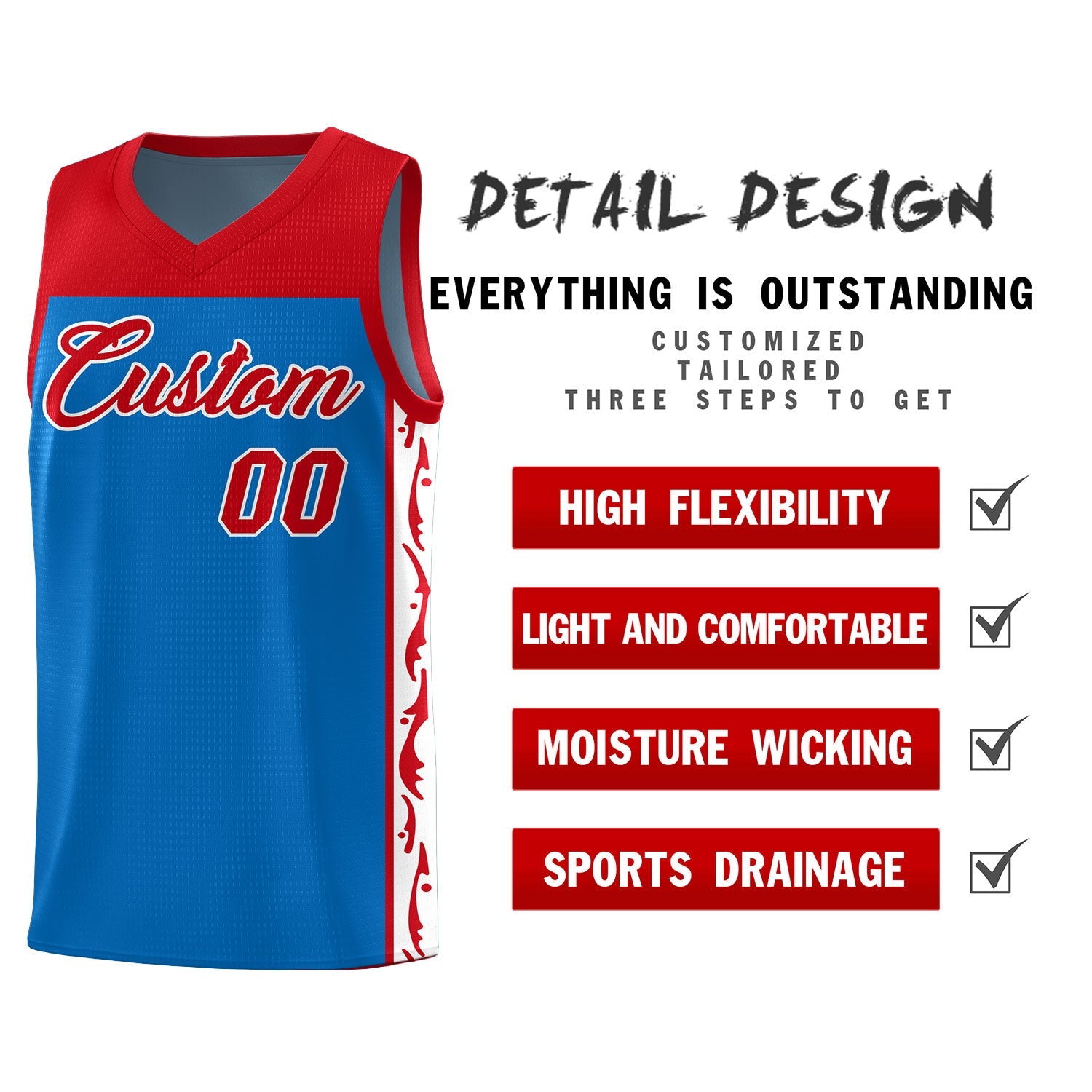 Custom Royal Side Pattern Sports Uniform Basketball Jersey