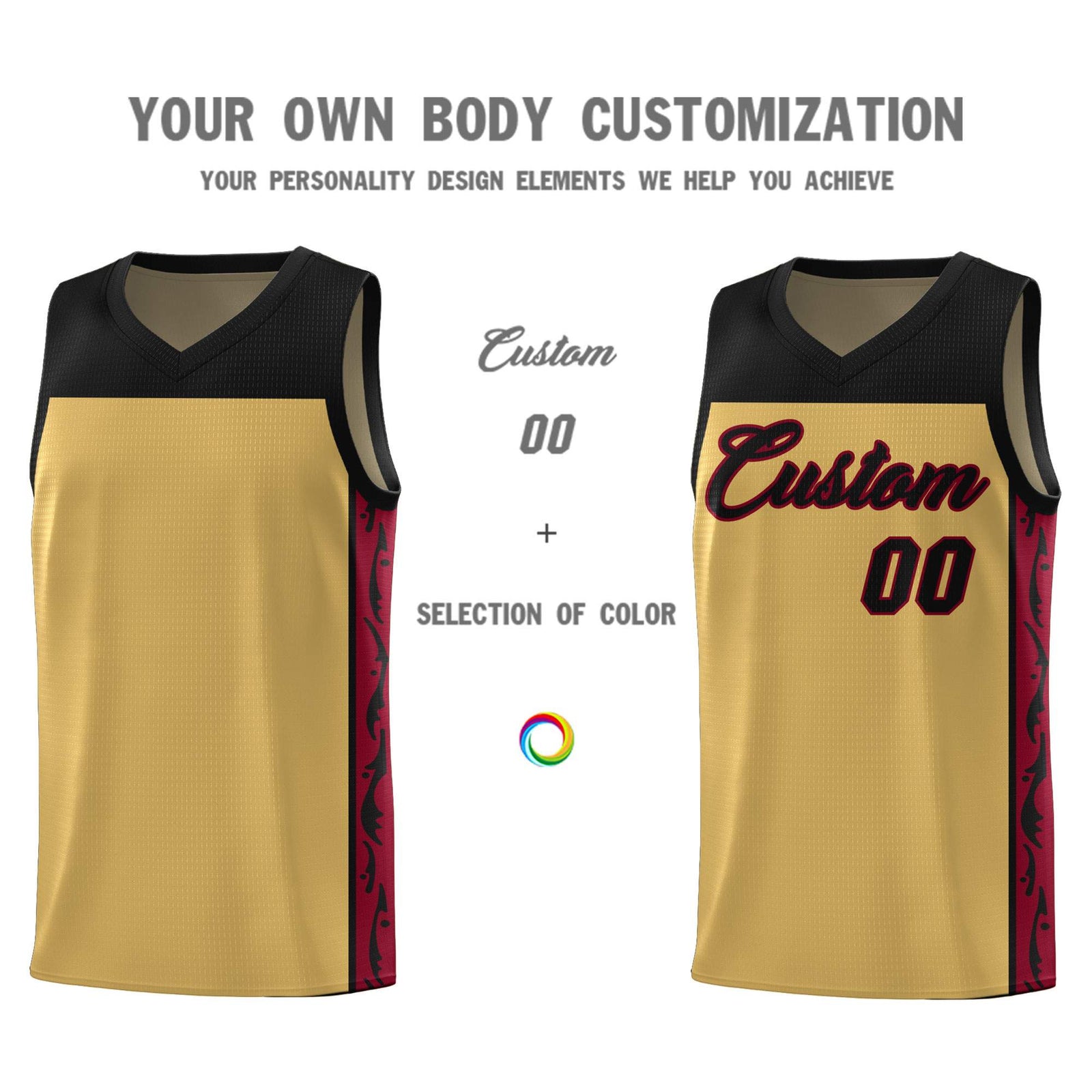 Custom Old Gold Side Pattern Sports Uniform Basketball Jersey
