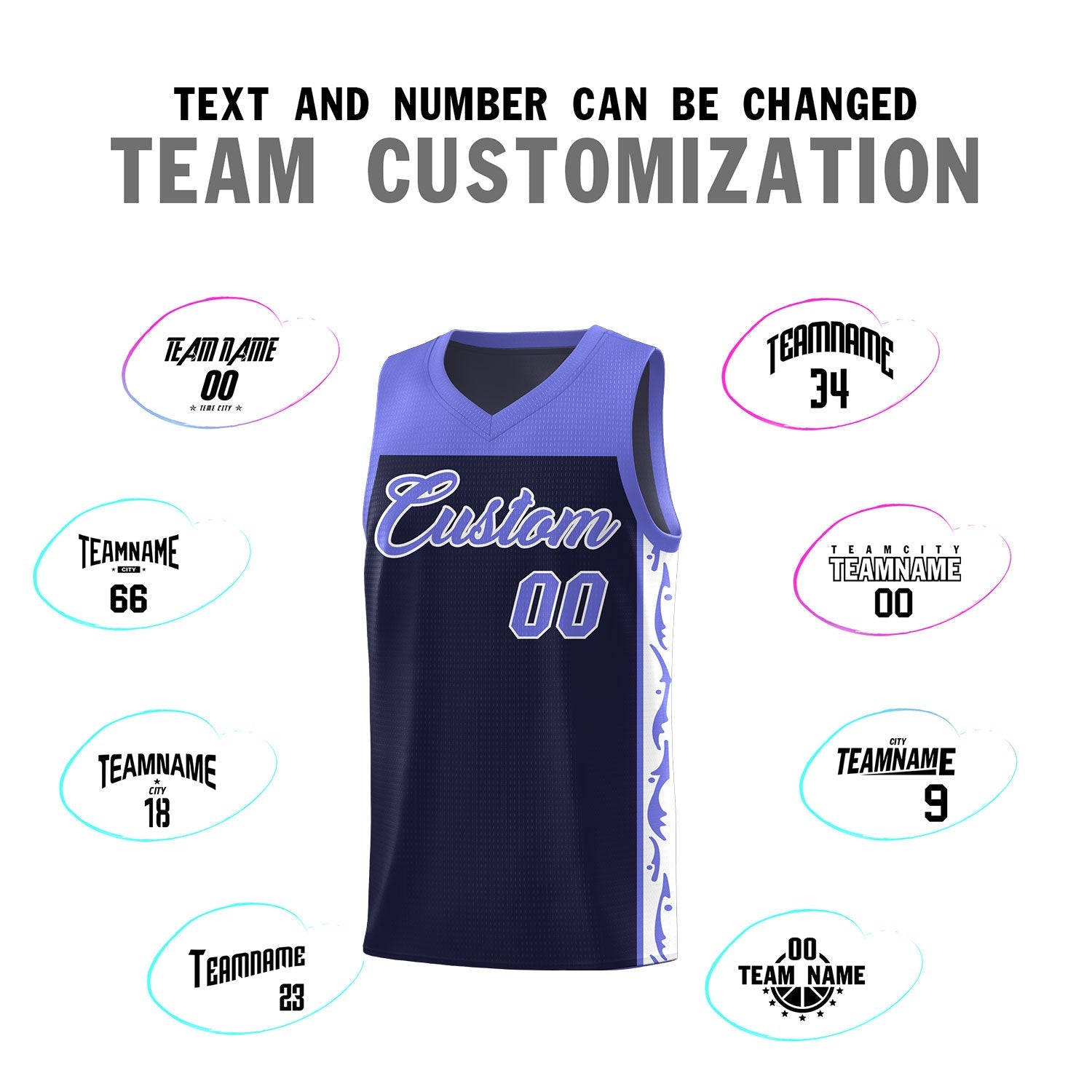 Custom Navy Side Pattern Sports Uniform Basketball Jersey