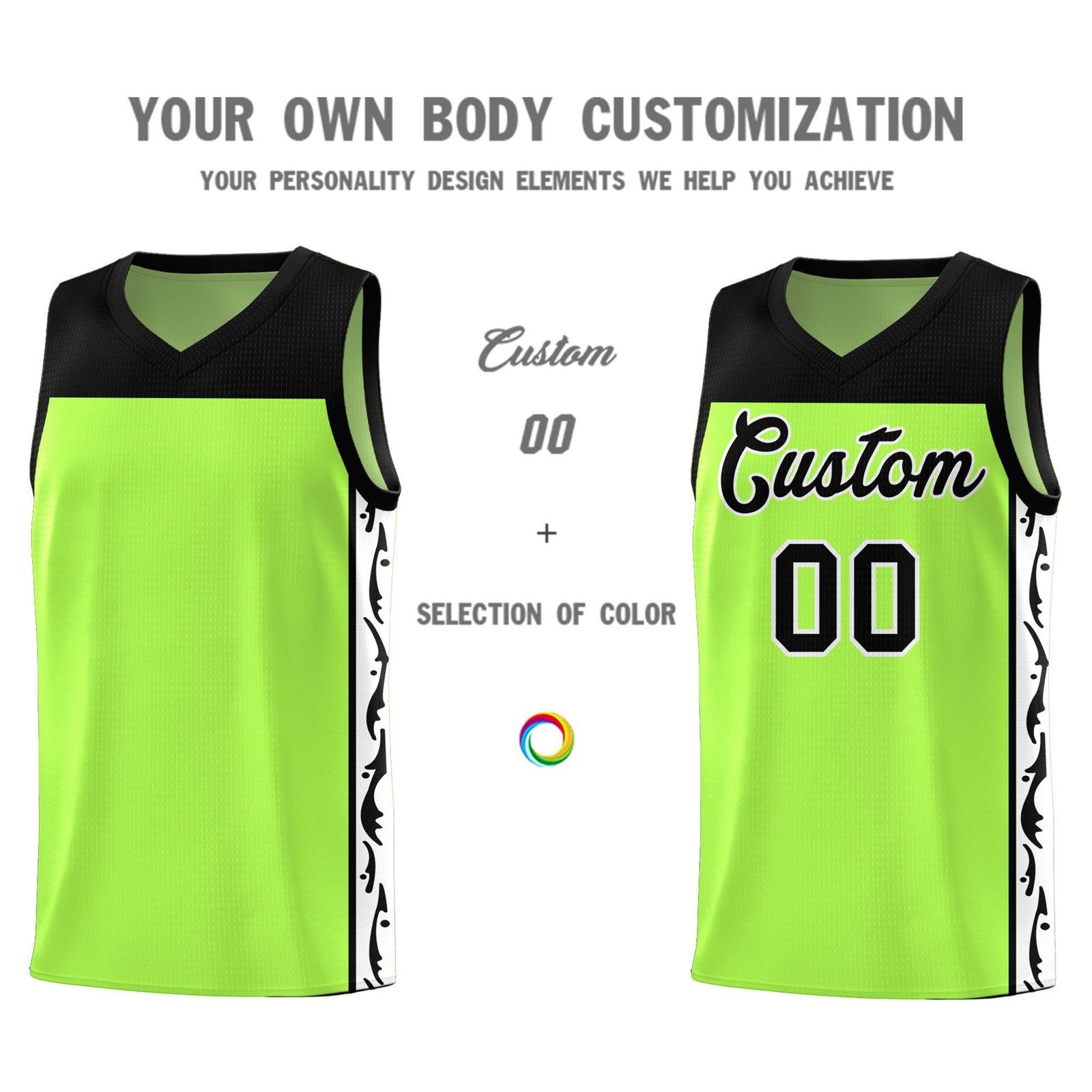 Custom Neon Green Side Pattern Sports Uniform Basketball Jersey