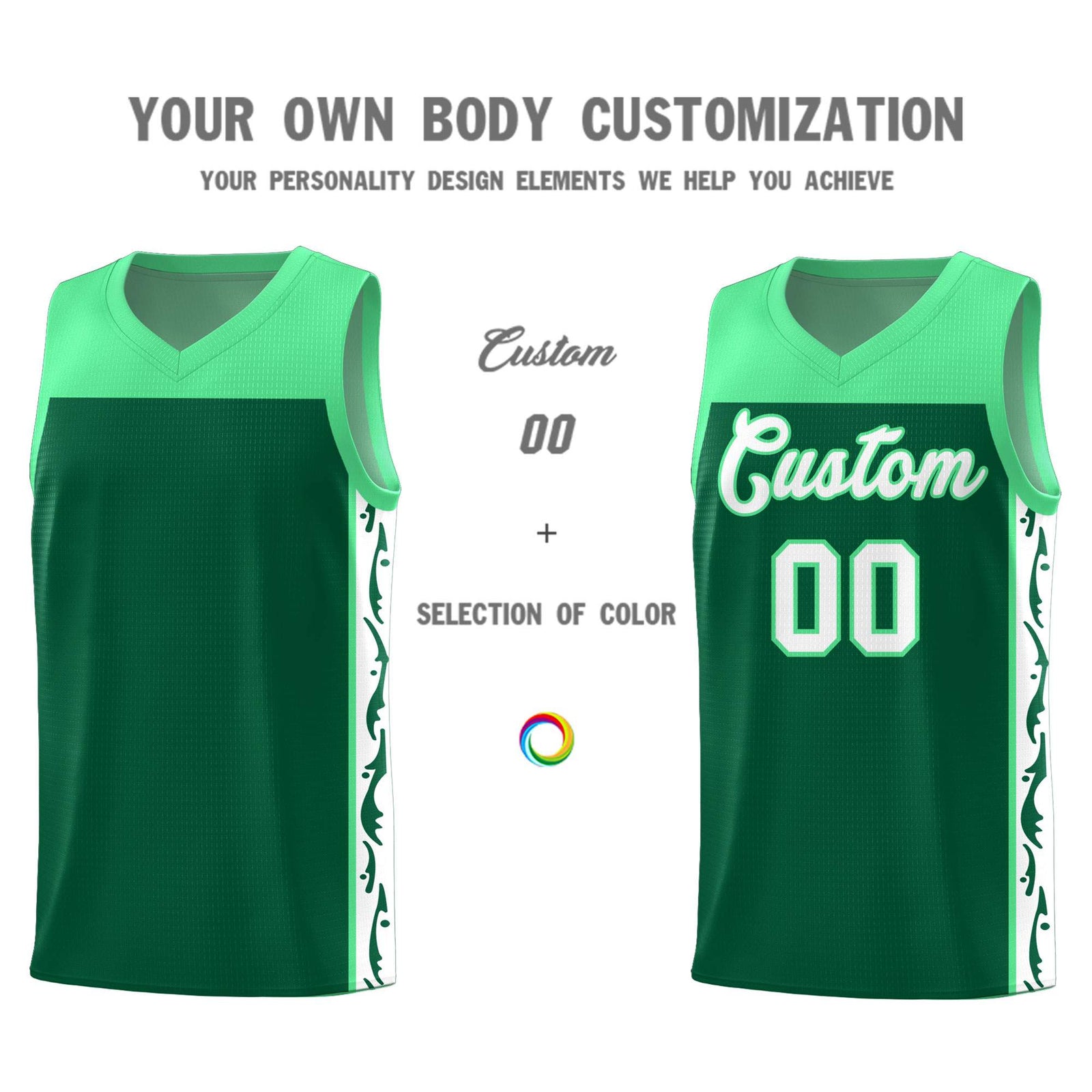 Custom Kelly Green Side Pattern Sports Uniform Basketball Jersey