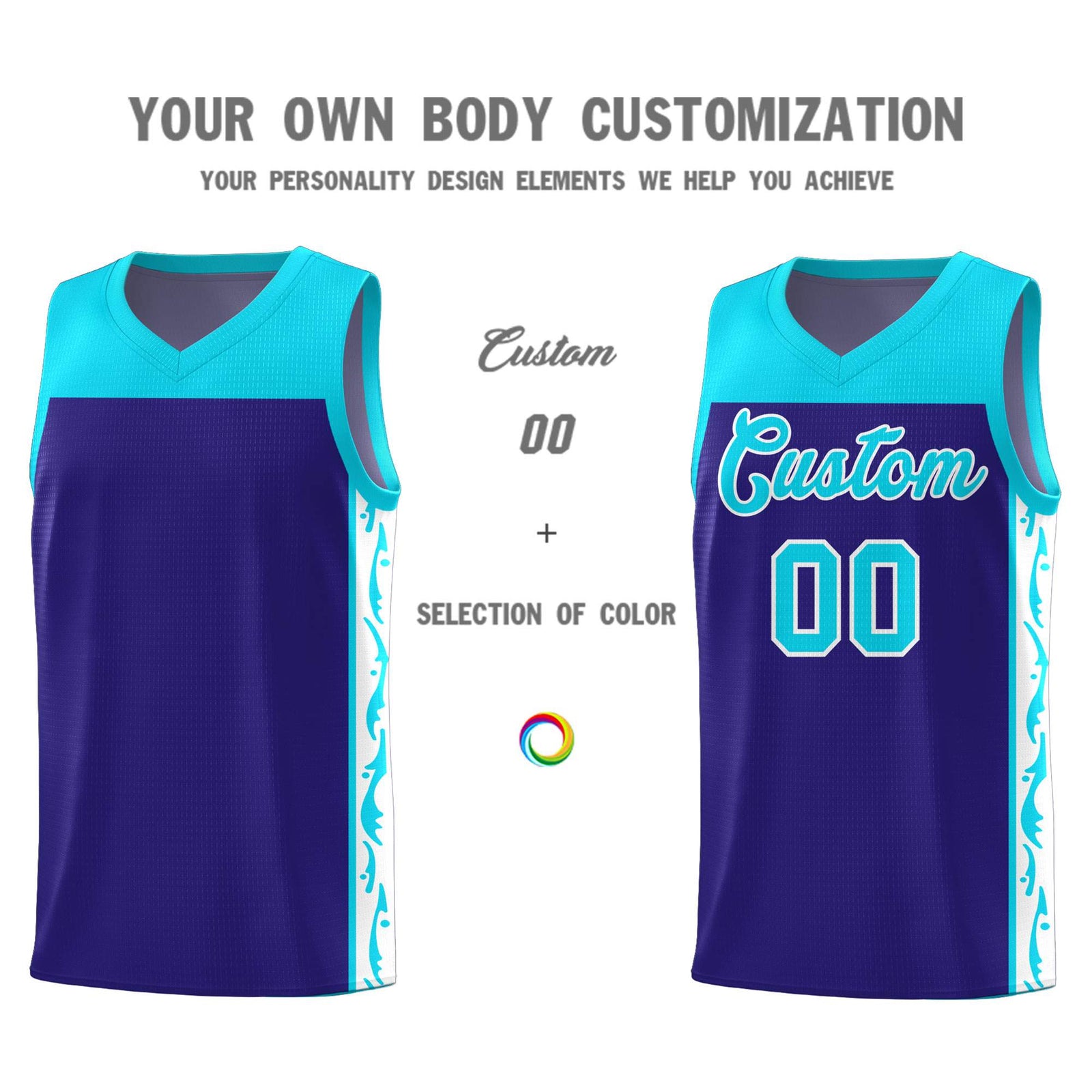 Custom Royal Side Pattern Sports Uniform Basketball Jersey