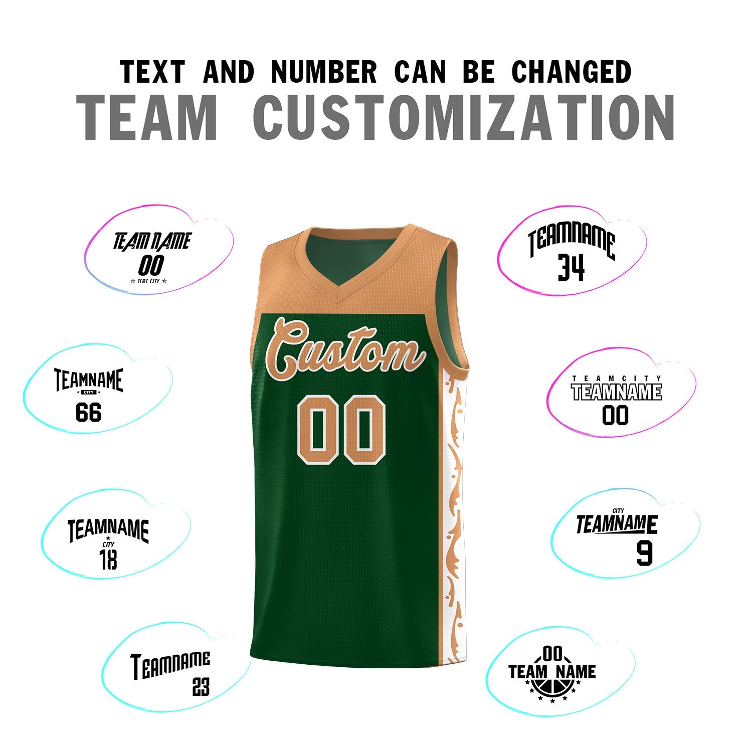 Custom Green Side Pattern Sports Uniform Basketball Jersey