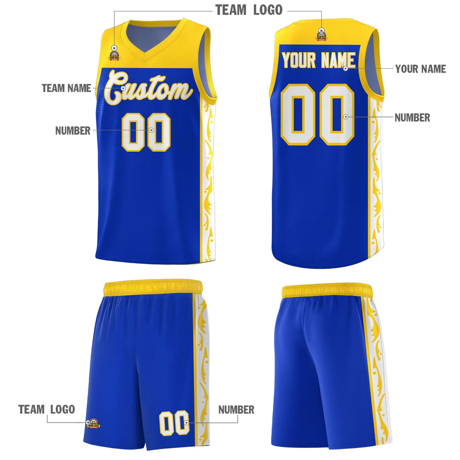 Custom Royal Side Pattern Sports Uniform Basketball Jersey