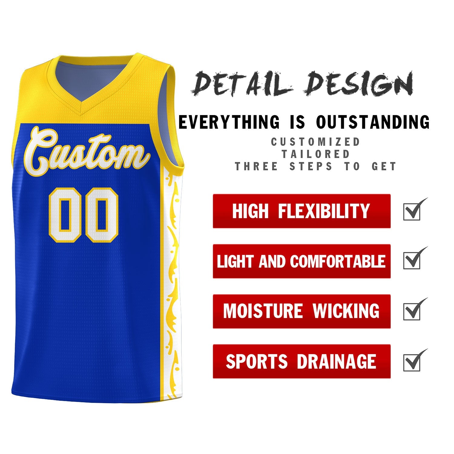 Custom Royal Side Pattern Sports Uniform Basketball Jersey