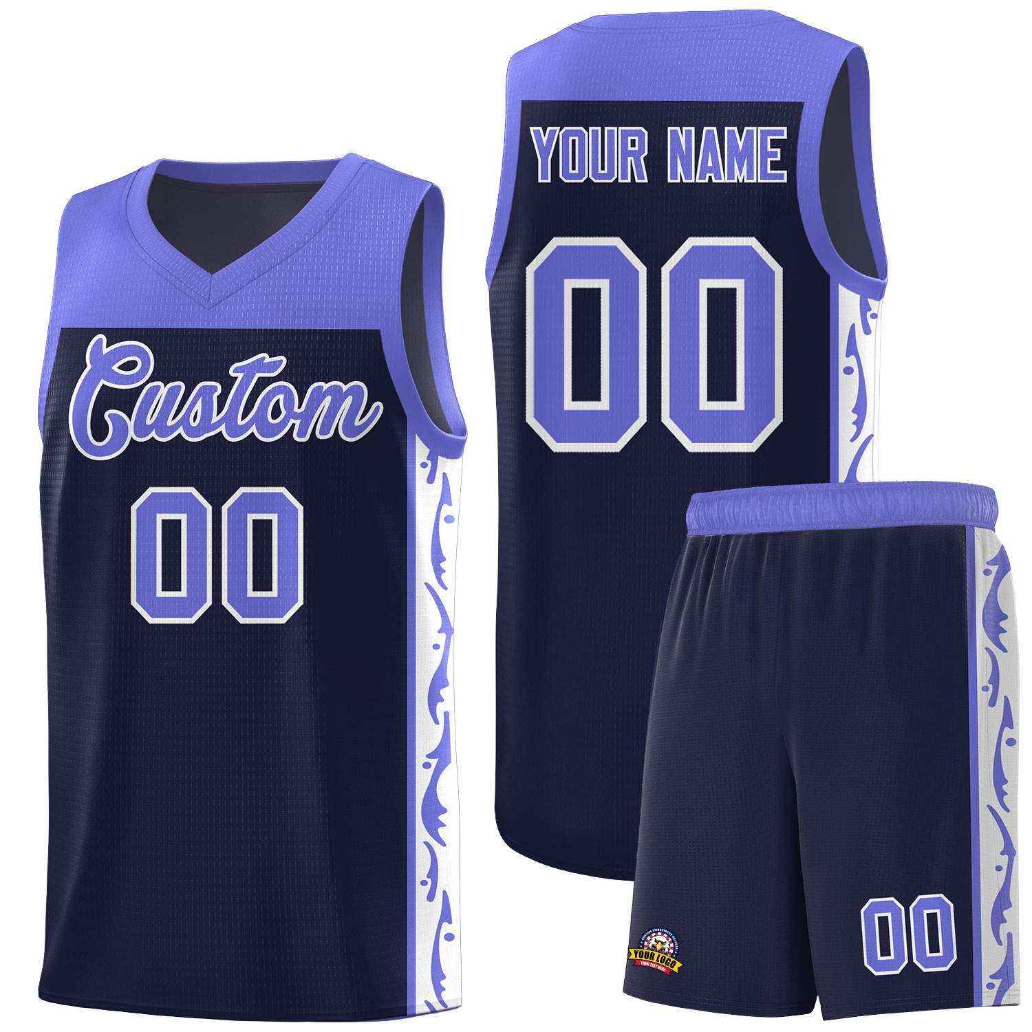 Custom Navy Side Pattern Sports Uniform Basketball Jersey