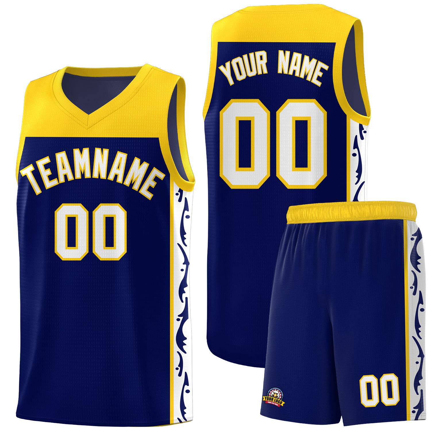 Custom Navy Side Pattern Sports Uniform Basketball Jersey