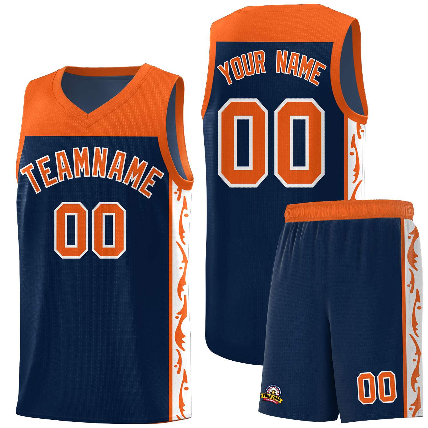 Custom Navy Side Pattern Sports Uniform Basketball Jersey