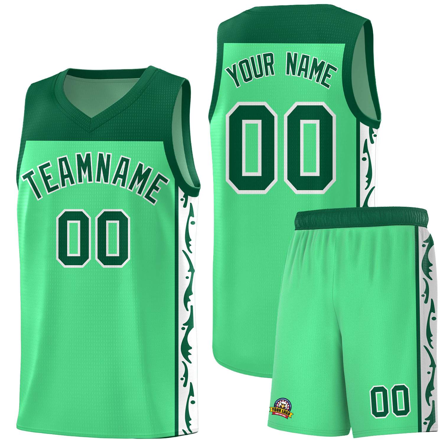 Custom Bright Green Side Pattern Sports Uniform Basketball Jersey