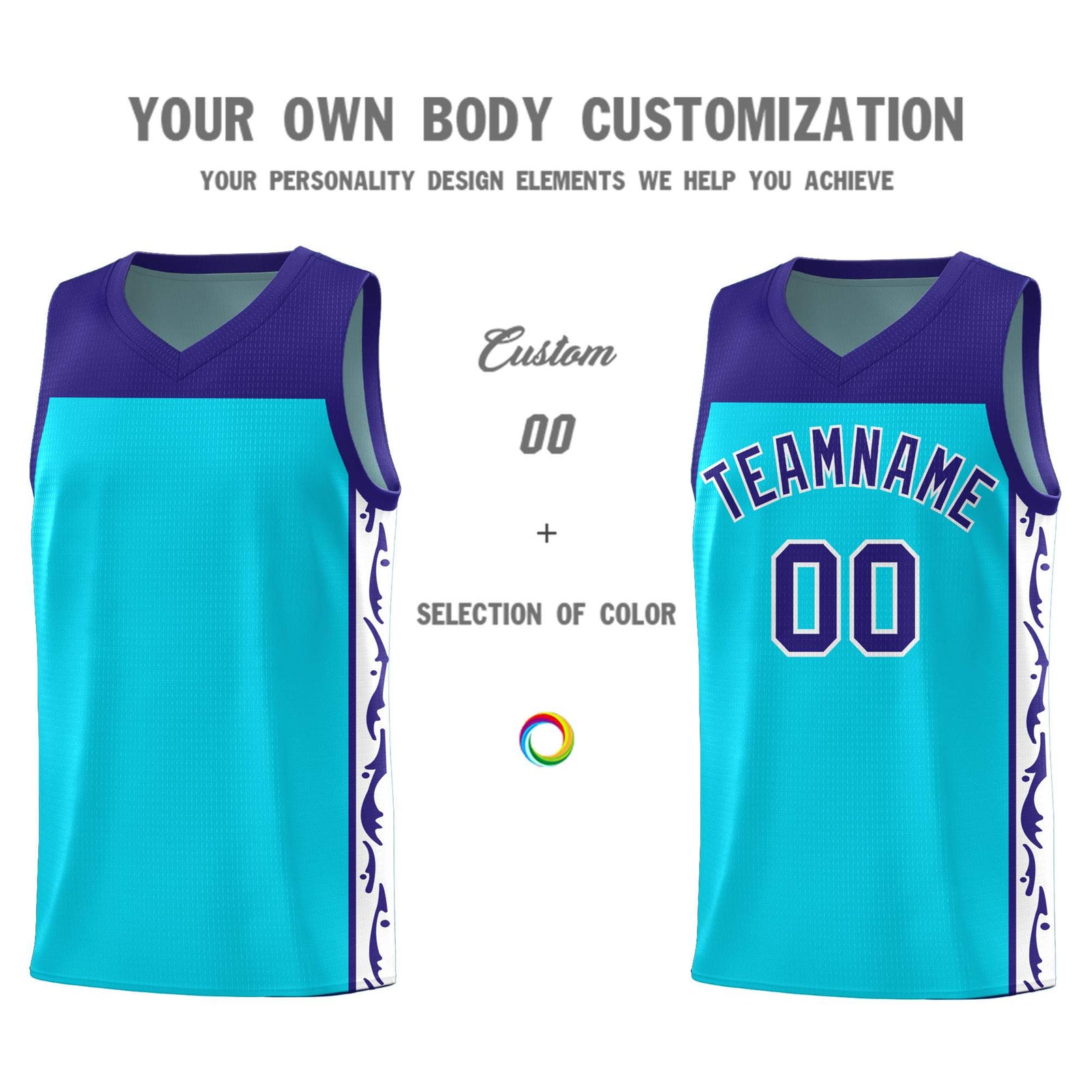 Custom Sky Blue Side Pattern Sports Uniform Basketball Jersey