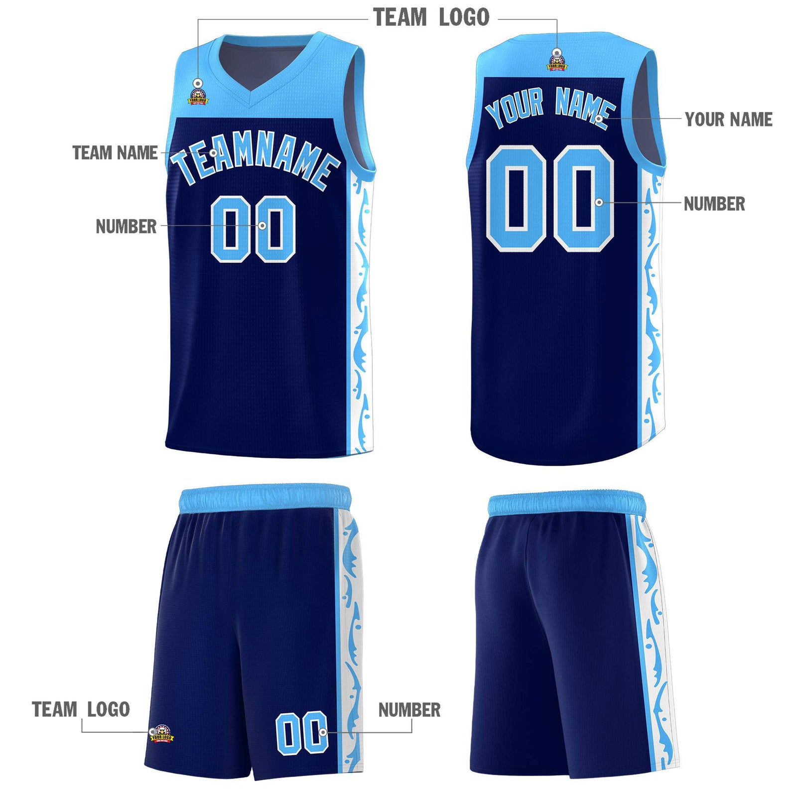 Custom Navy Side Pattern Sports Uniform Basketball Jersey