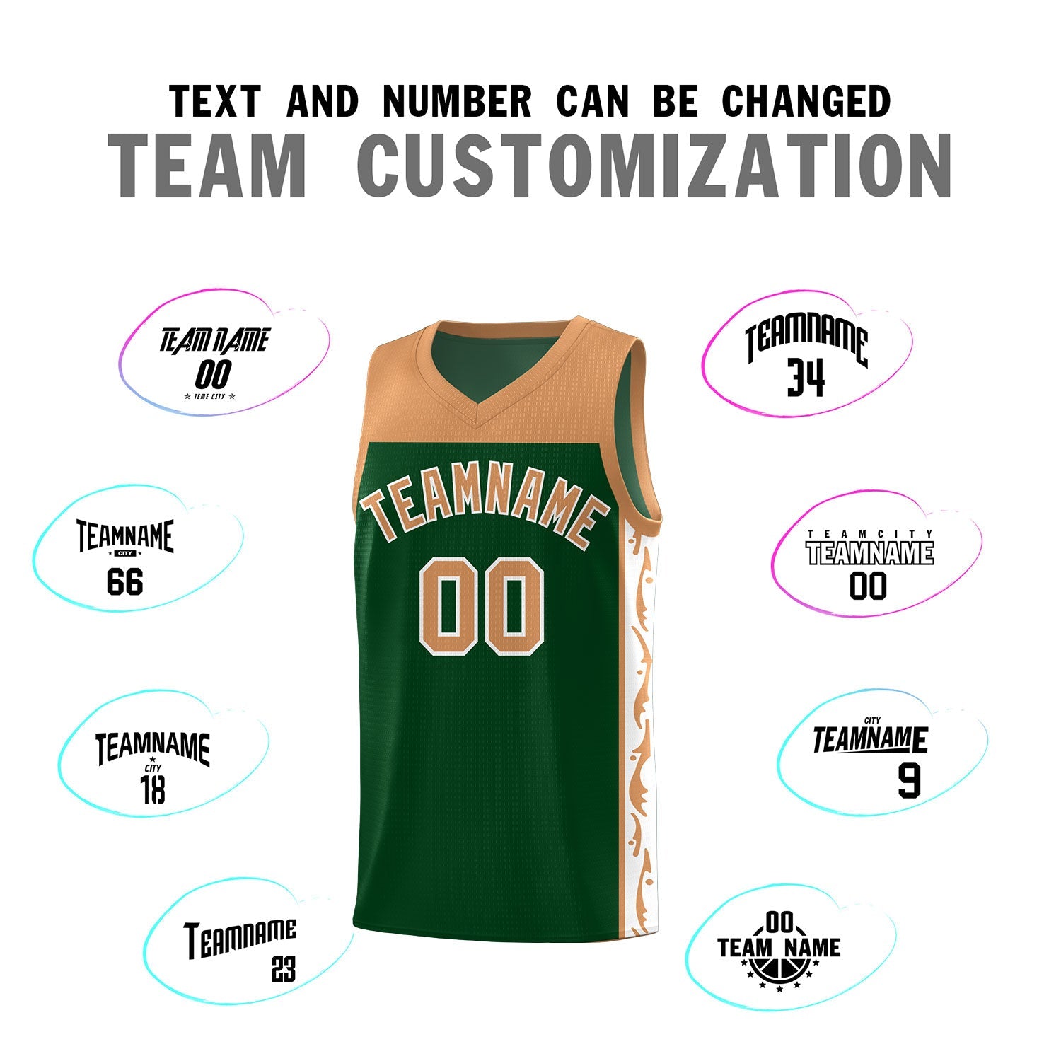 Custom Green Side Pattern Sports Uniform Basketball Jersey
