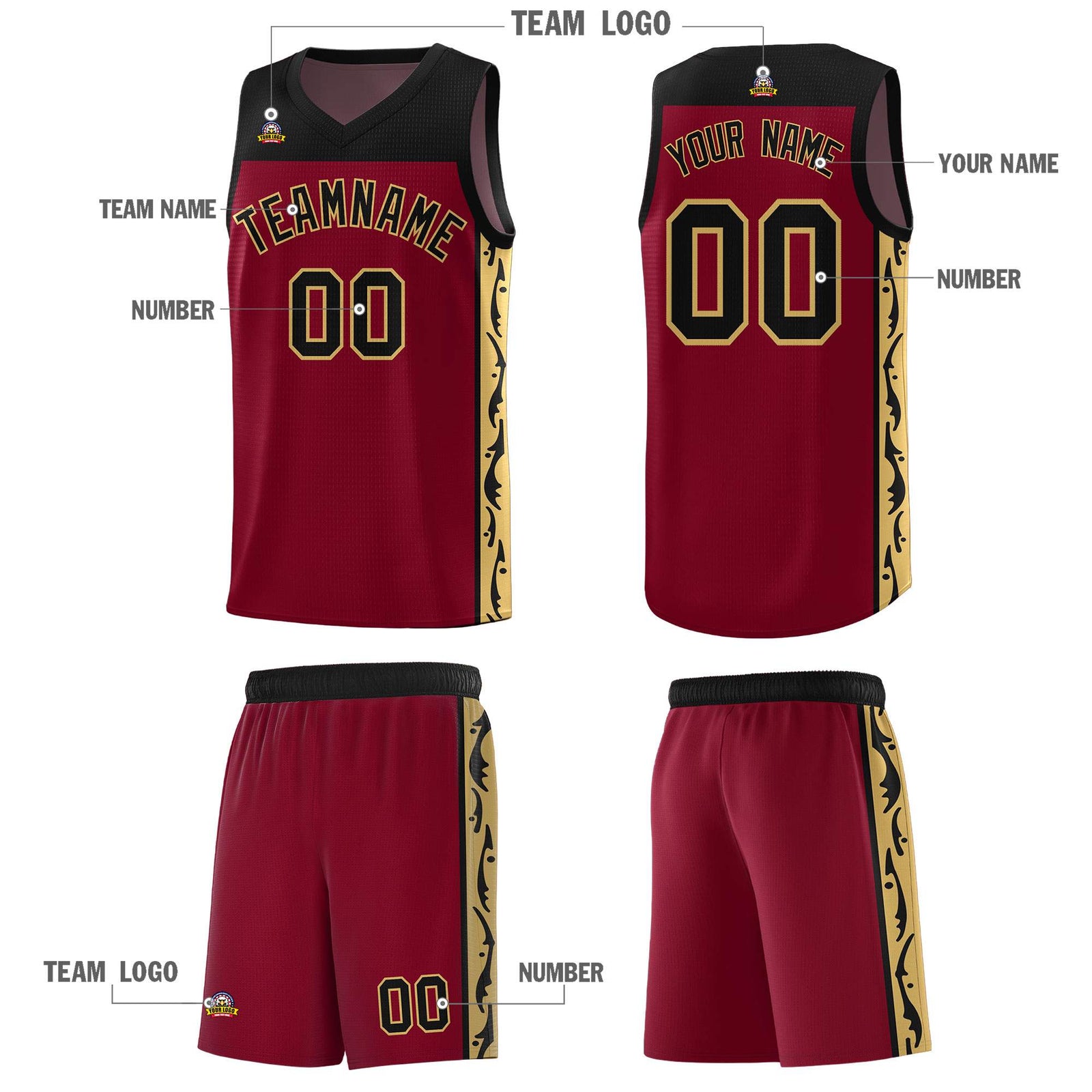 Custom Crimson Side Pattern Sports Uniform Basketball Jersey