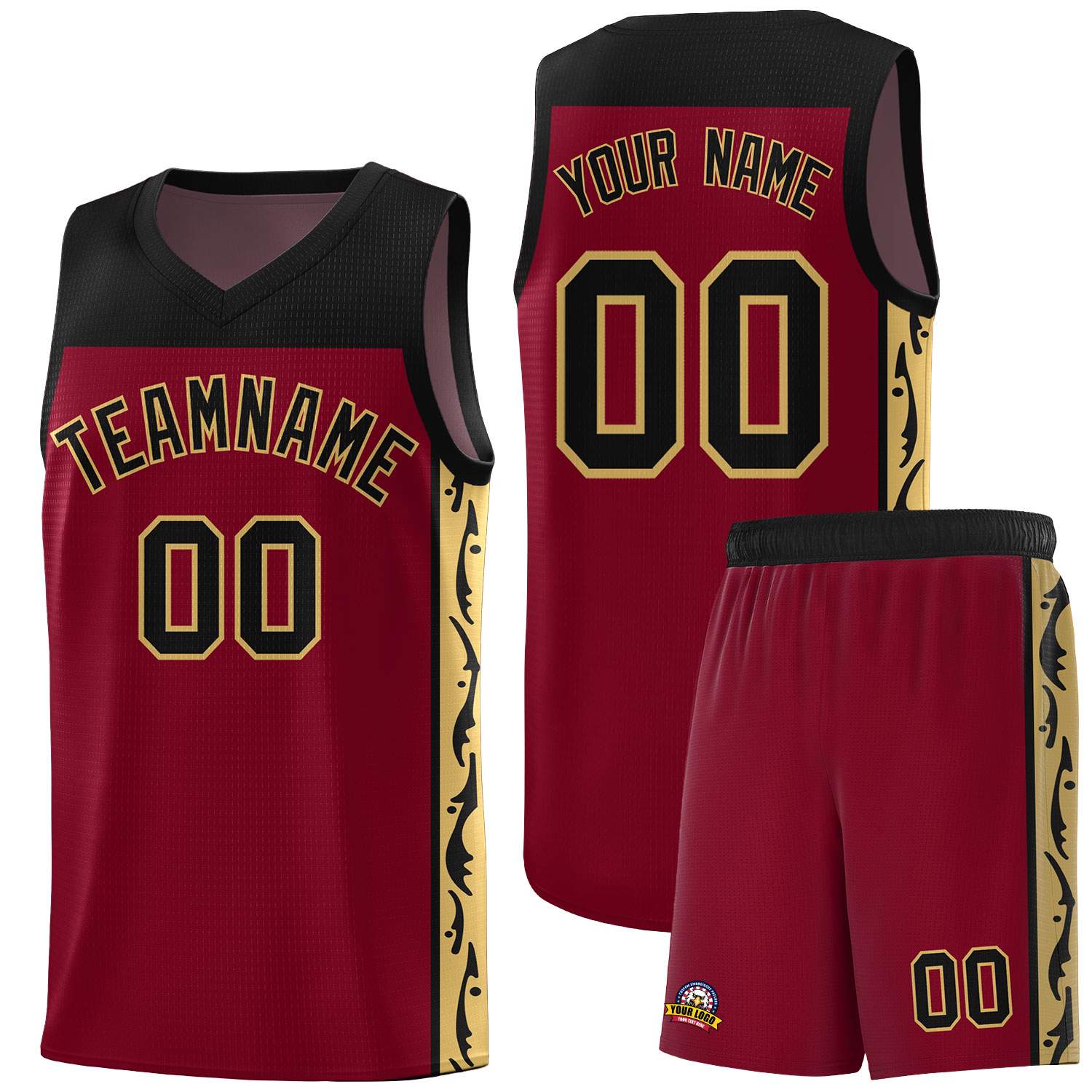 Custom Crimson Side Pattern Sports Uniform Basketball Jersey