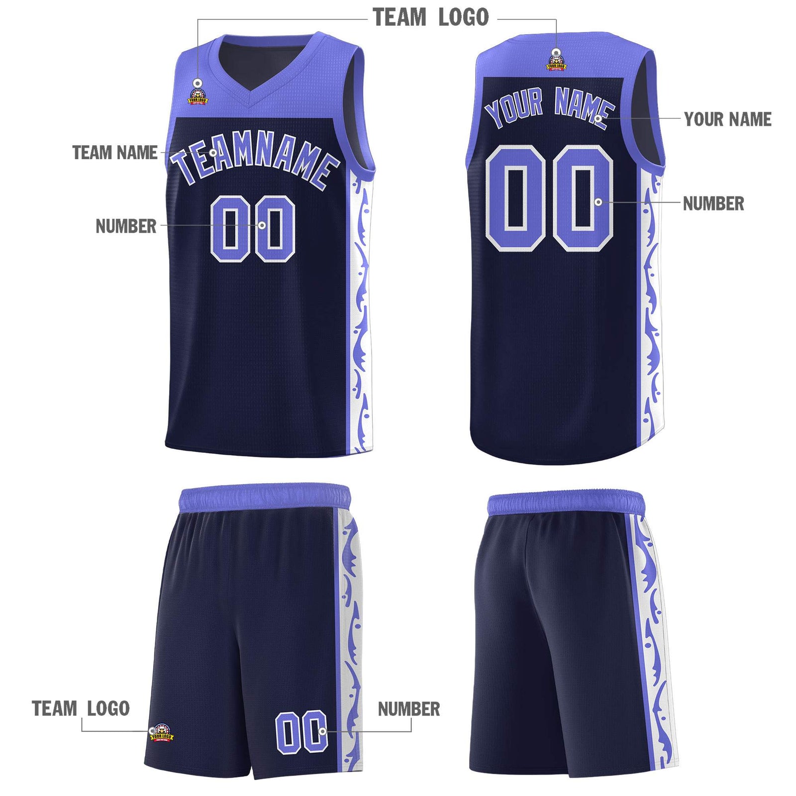Custom Navy Side Pattern Sports Uniform Basketball Jersey